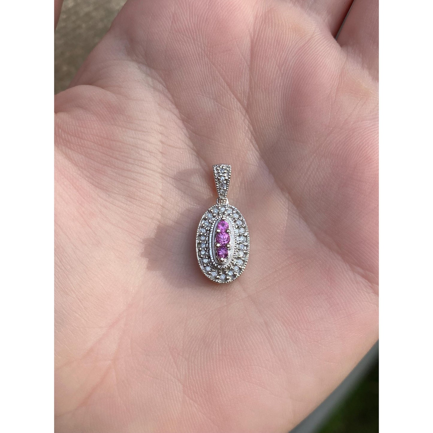 Vintage Solid 14k White Gold Pink Sapphire Diamond Charm