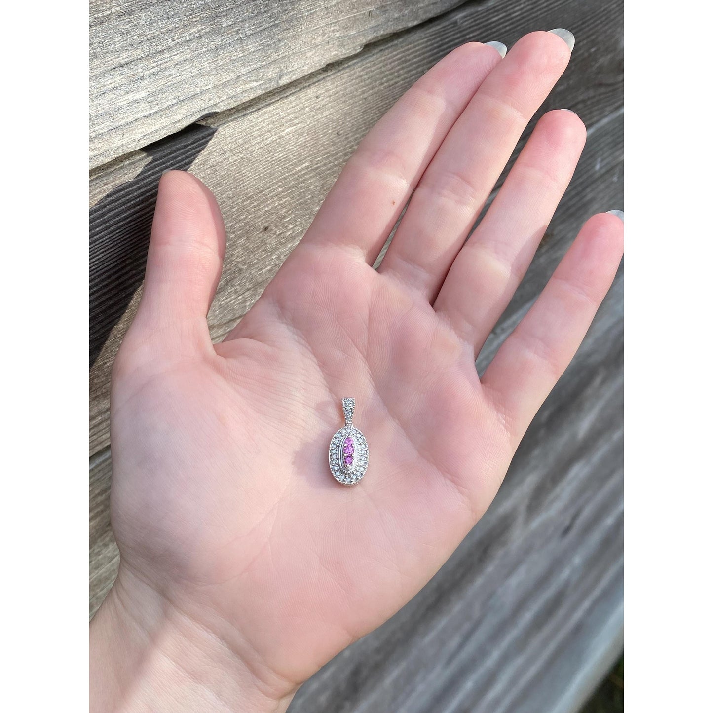 Vintage Solid 14k White Gold Pink Sapphire Diamond Charm