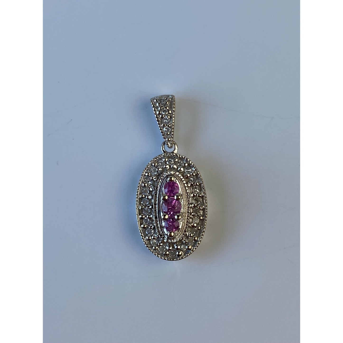 Vintage Solid 14k White Gold Pink Sapphire Diamond Charm