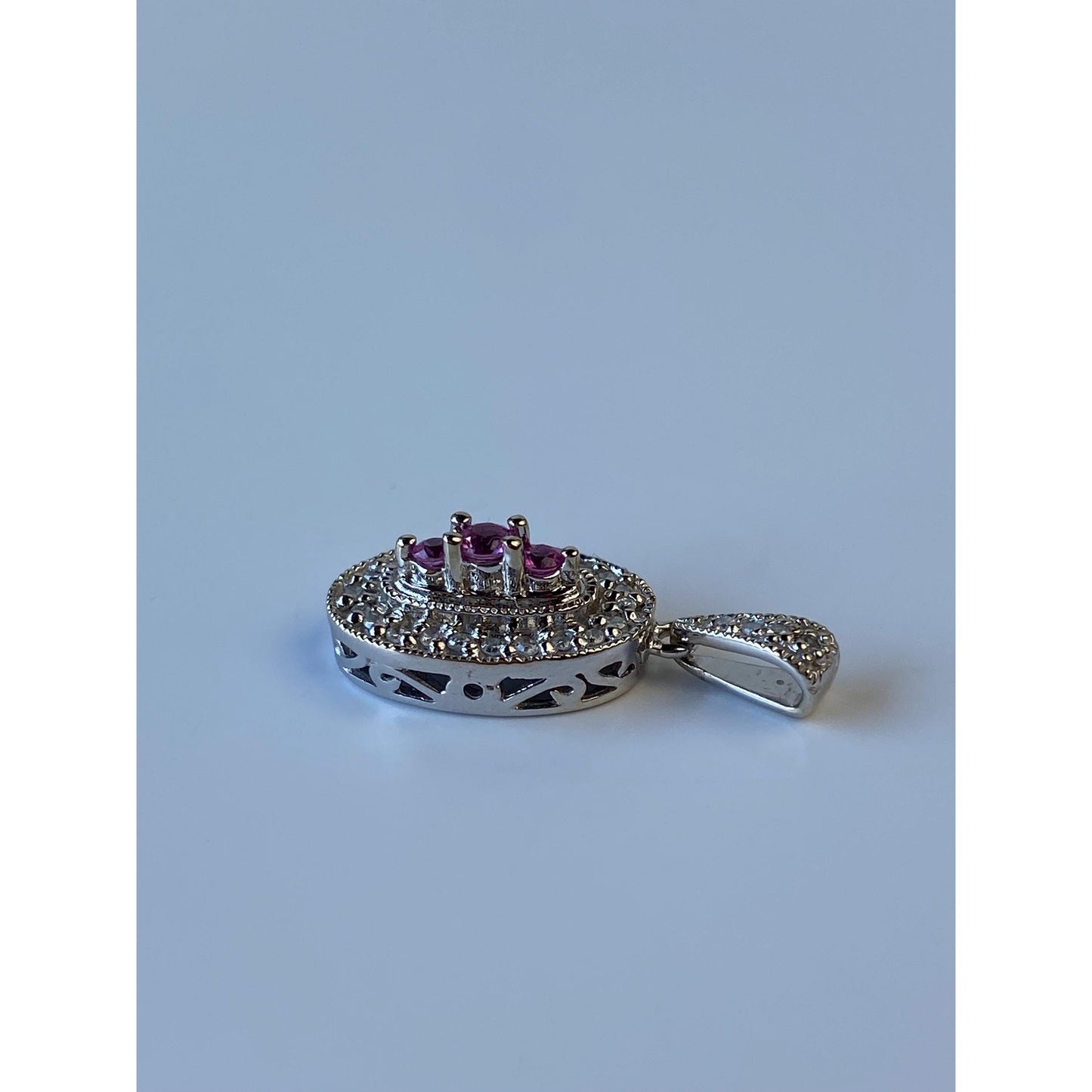 Vintage Solid 14k White Gold Pink Sapphire Diamond Charm