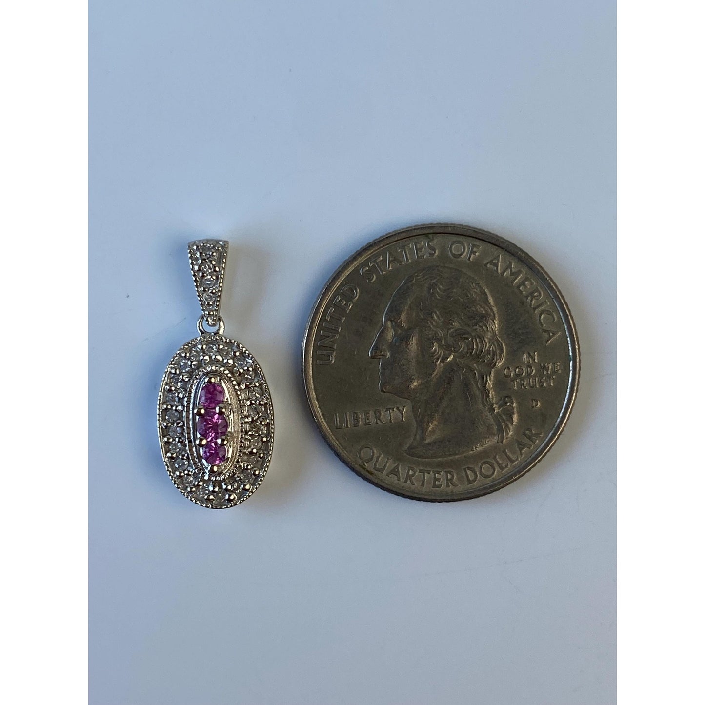 Vintage Solid 14k White Gold Pink Sapphire Diamond Charm