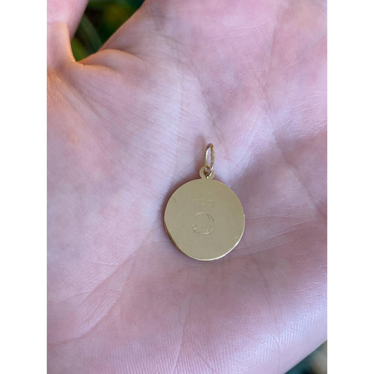Vintage Solid 14k Yellow Gold No. 5 Disc Charm