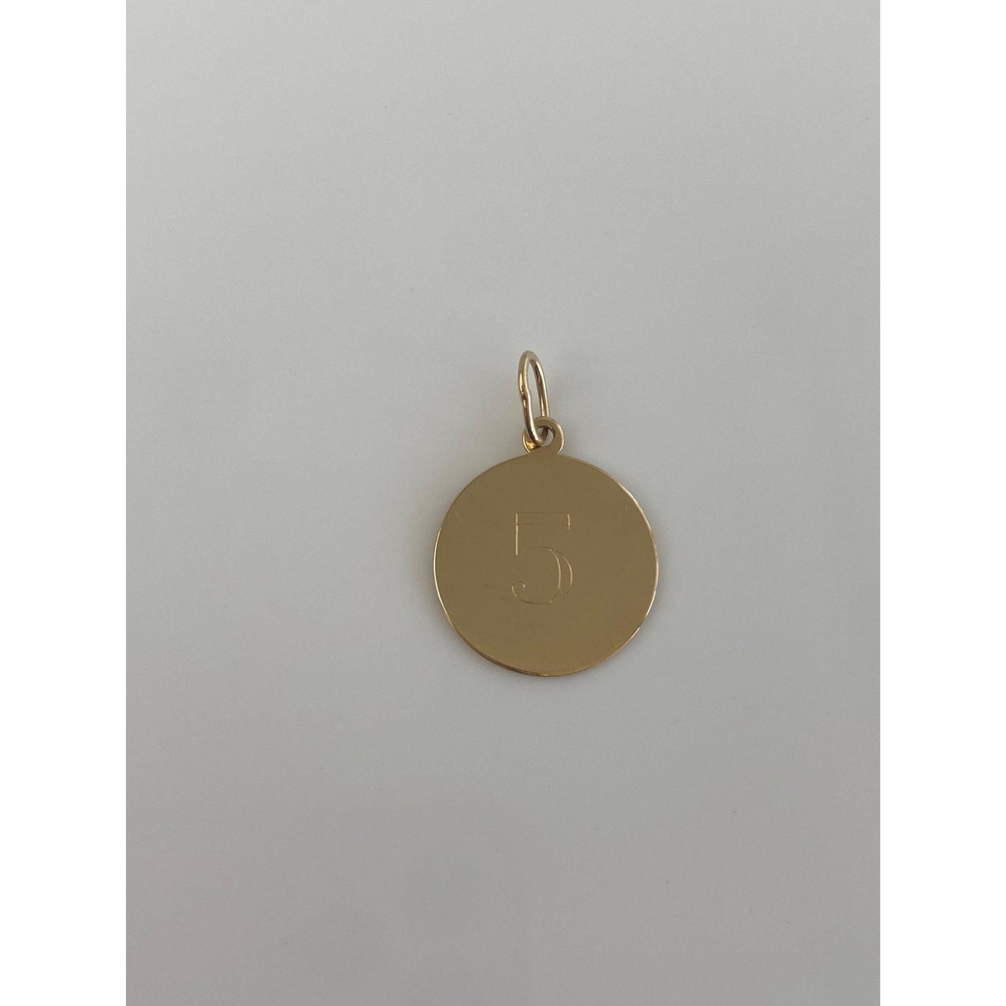 Vintage Solid 14k Yellow Gold No. 5 Disc Charm