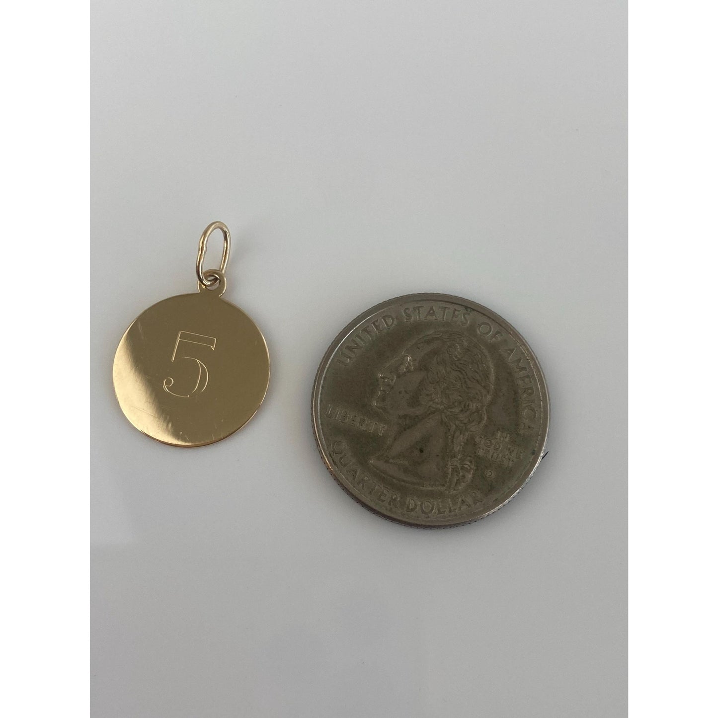 Vintage Solid 14k Yellow Gold No. 5 Disc Charm