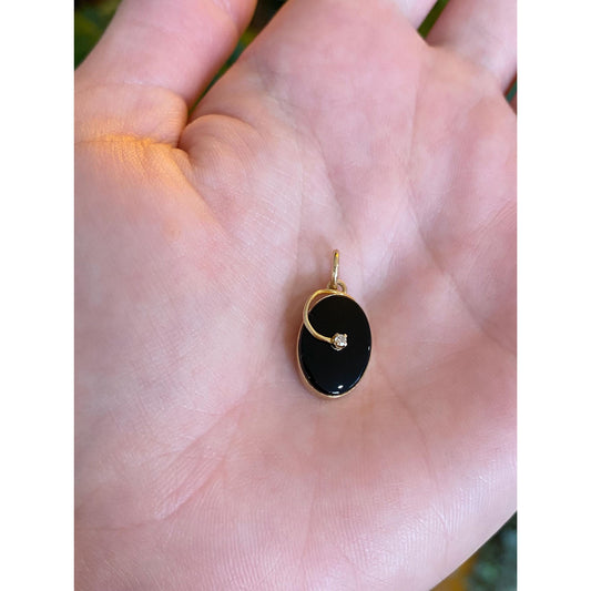 Vintage Solid 14k Yellow Gold Diamond Onyx Charm