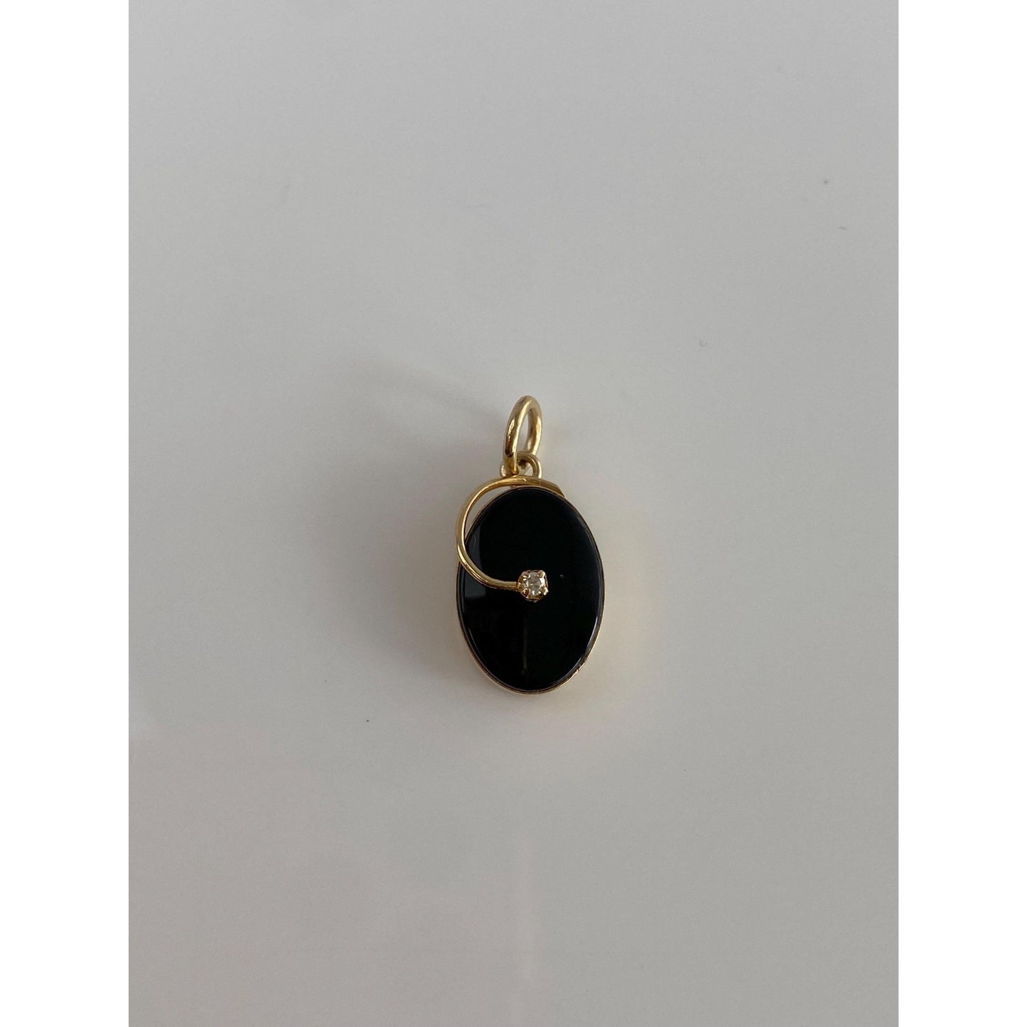 Vintage Solid 14k Yellow Gold Diamond Onyx Charm