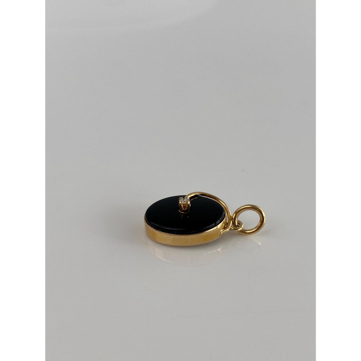 Vintage Solid 14k Yellow Gold Diamond Onyx Charm