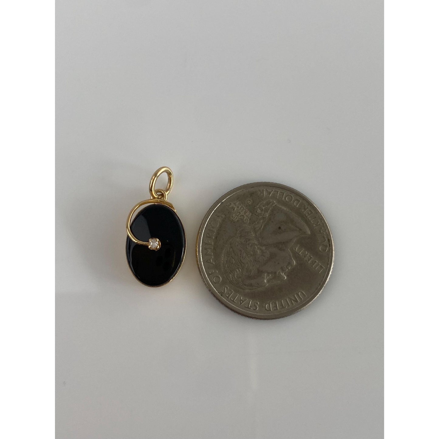 Vintage Solid 14k Yellow Gold Diamond Onyx Charm