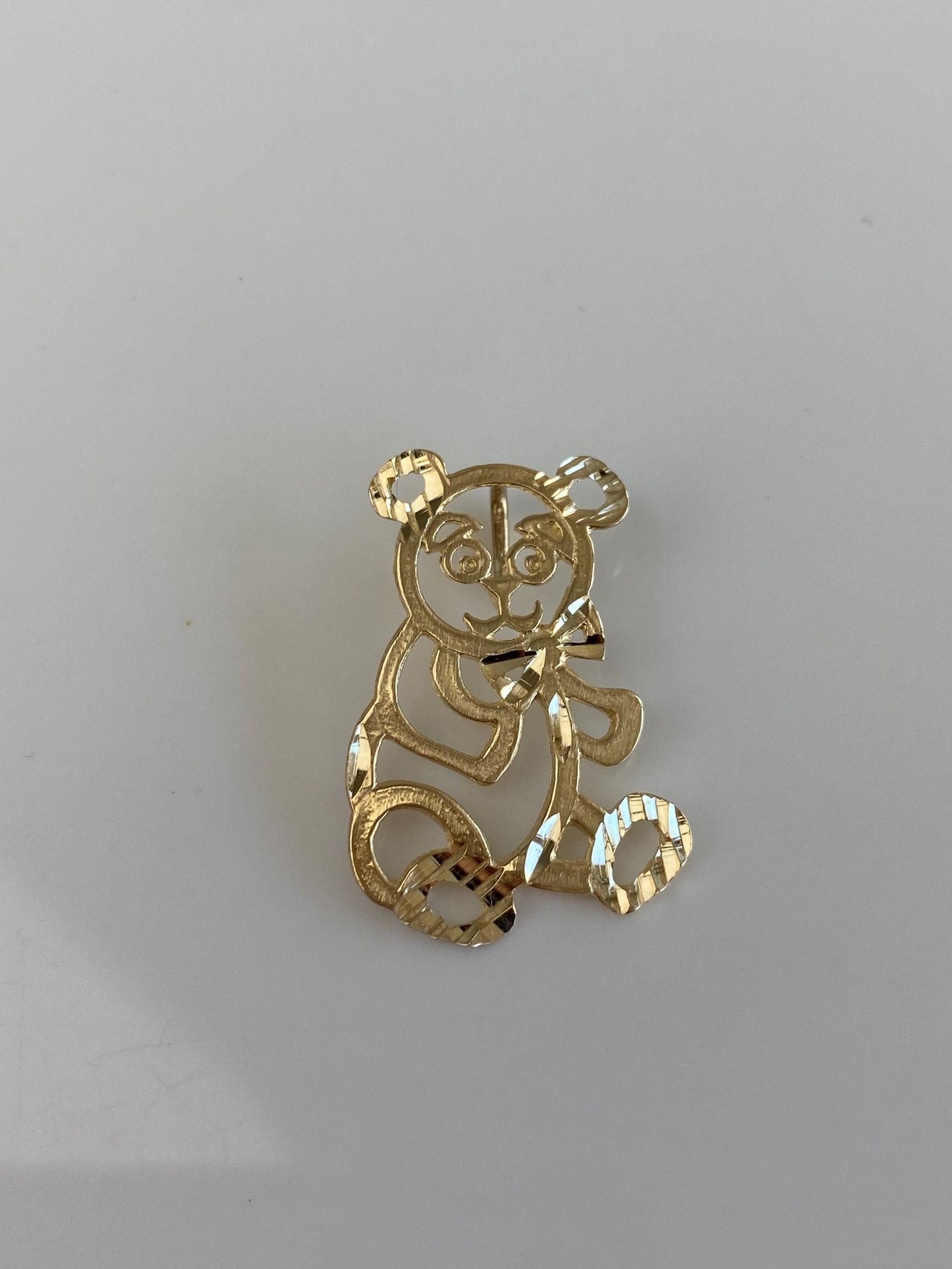 Solid 14k Yellow Gold Open Work Diamond Cut Teddy Bear Charm