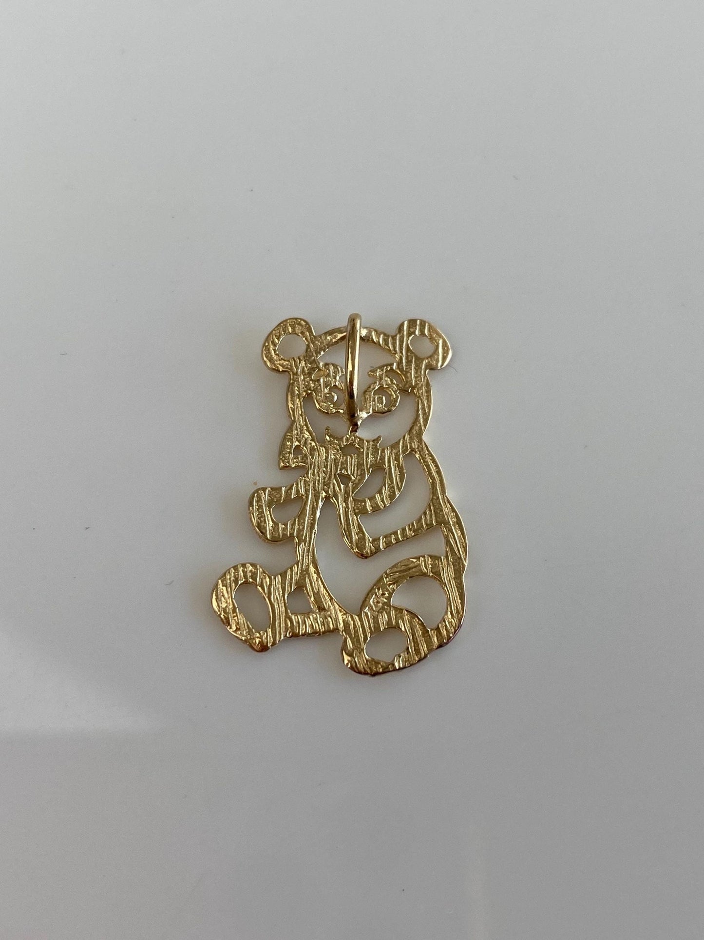 Solid 14k Yellow Gold Open Work Diamond Cut Teddy Bear Charm