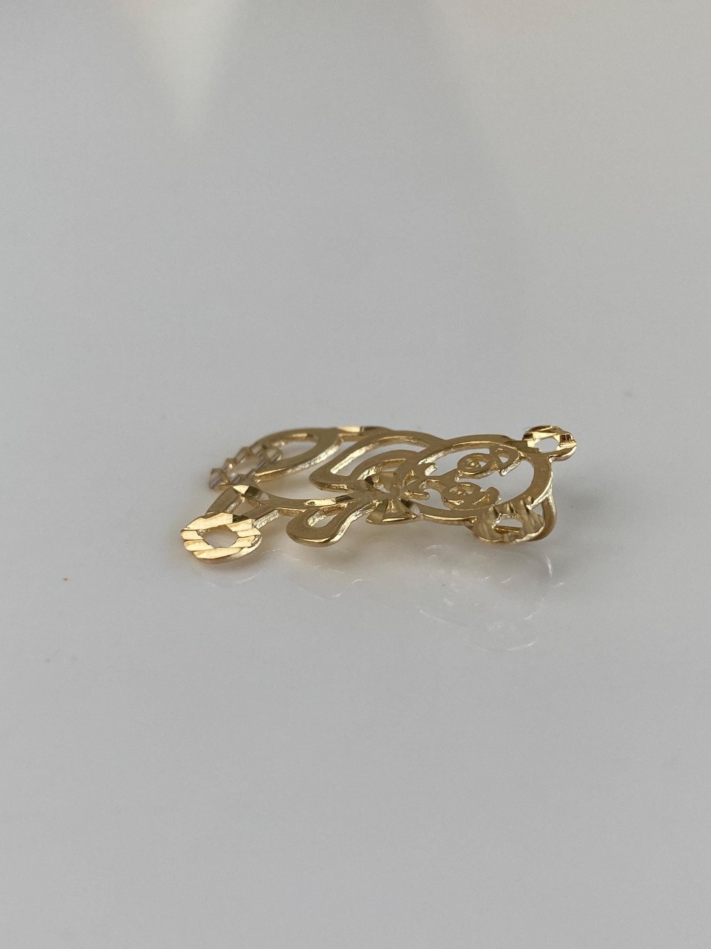 Solid 14k Yellow Gold Open Work Diamond Cut Teddy Bear Charm