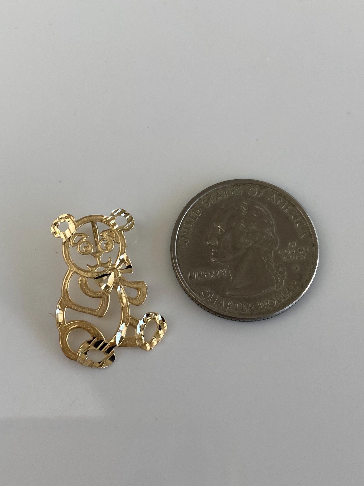 Solid 14k Yellow Gold Open Work Diamond Cut Teddy Bear Charm