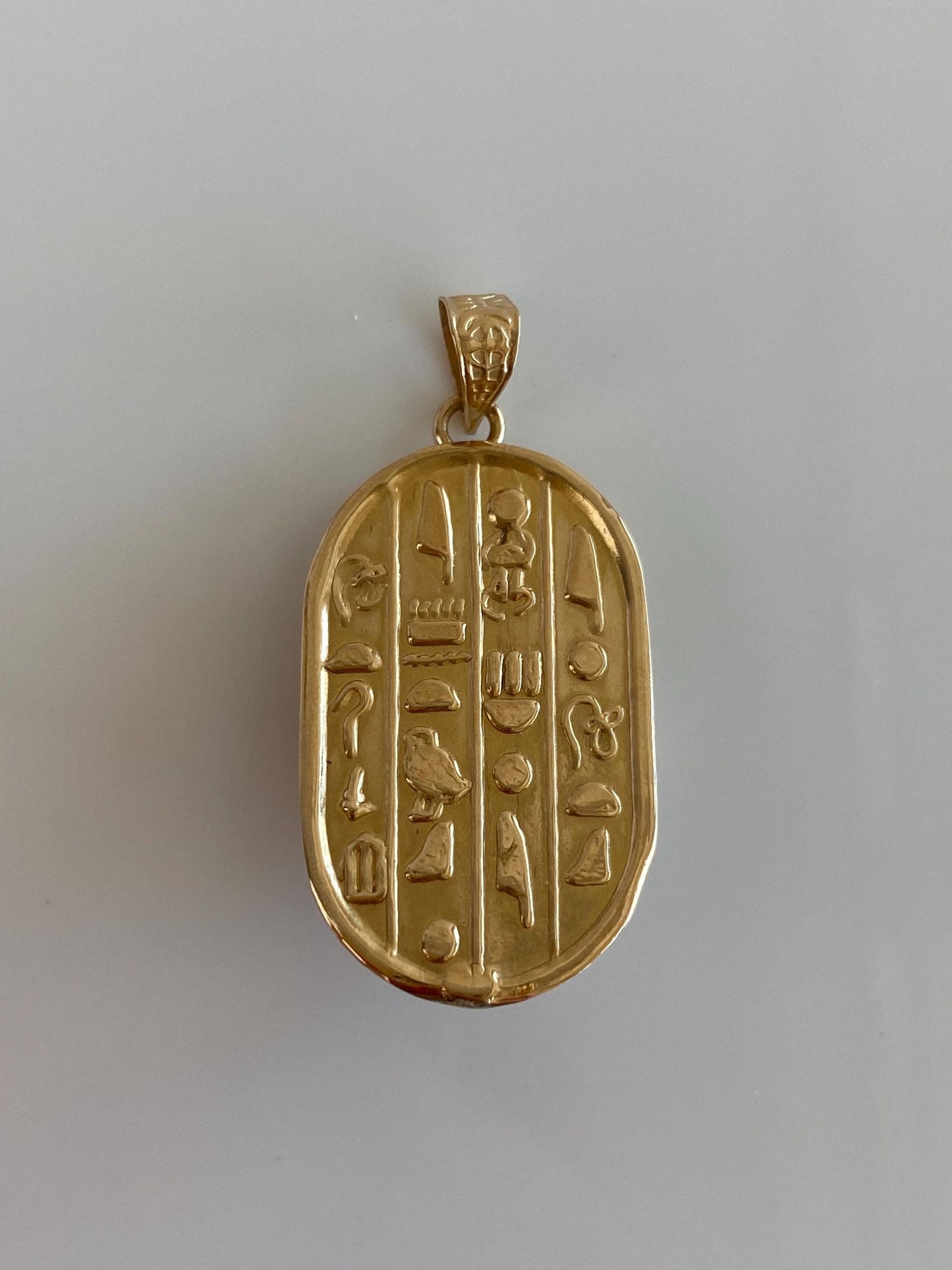 Vintage Solid 18k Yellow Gold Blue Stone Scarab Hieroglyphics Charm