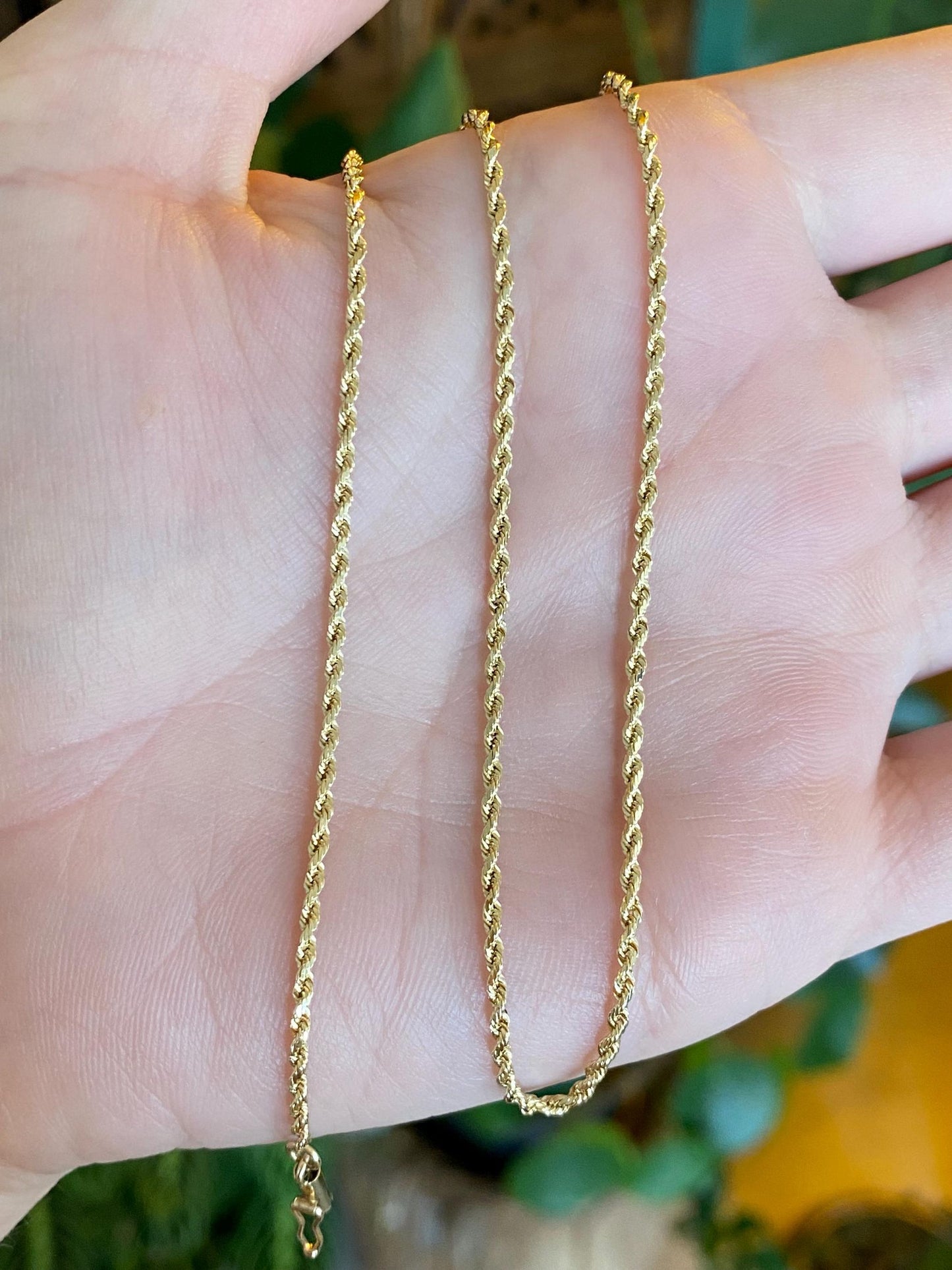 Vintage Solid 14k Yellow Gold Slim Rope Chain Necklace - 15.75 inches