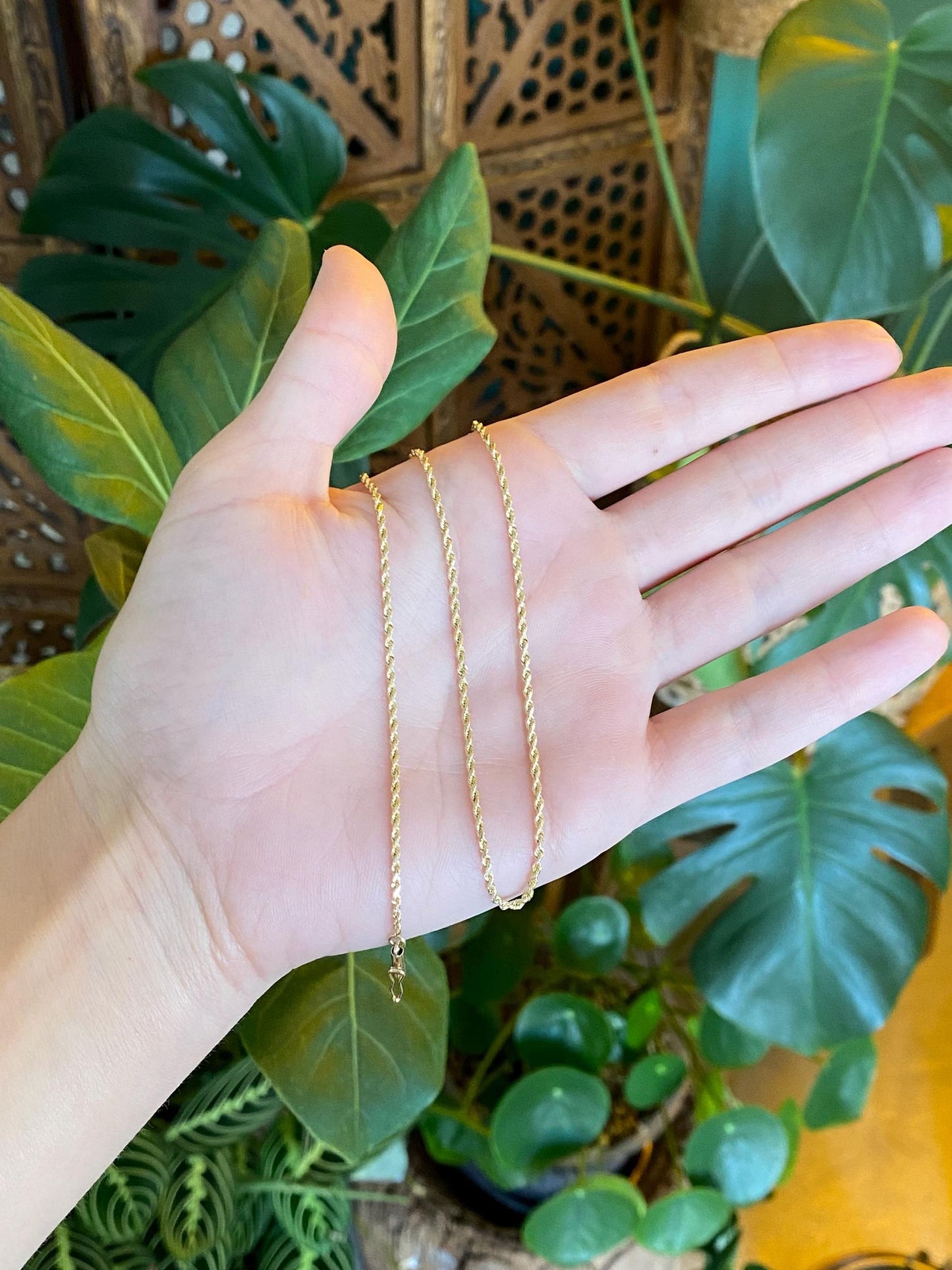Vintage Solid 14k Yellow Gold Slim Rope Chain Necklace - 15.75 inches