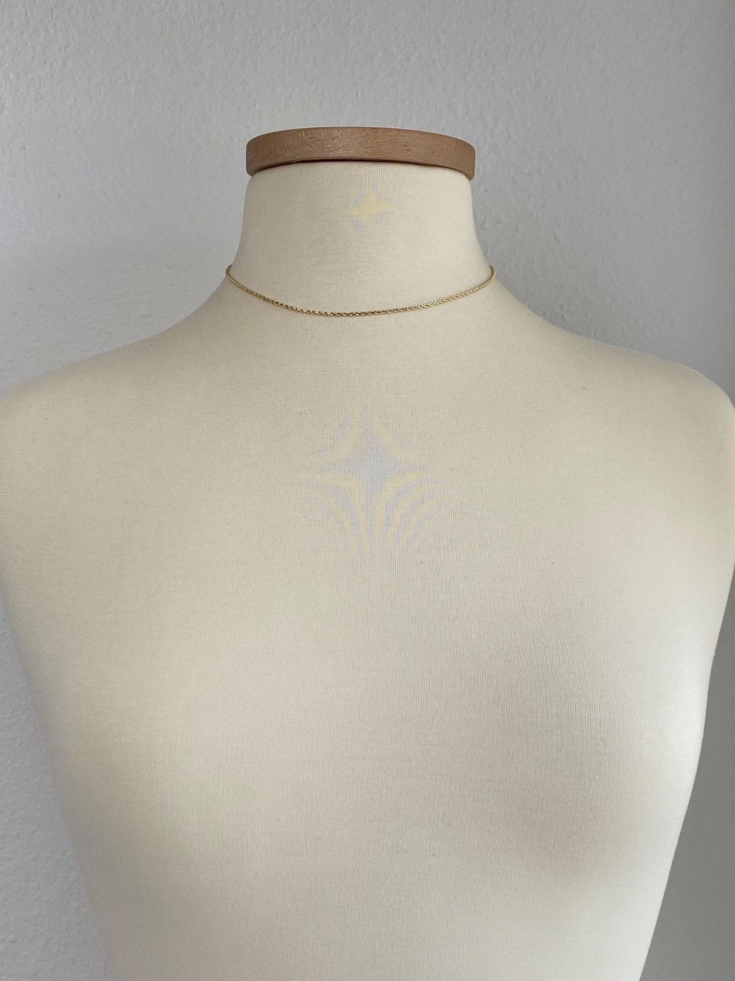 Vintage Solid 14k Yellow Gold Slim Rope Chain Necklace - 15.75 inches