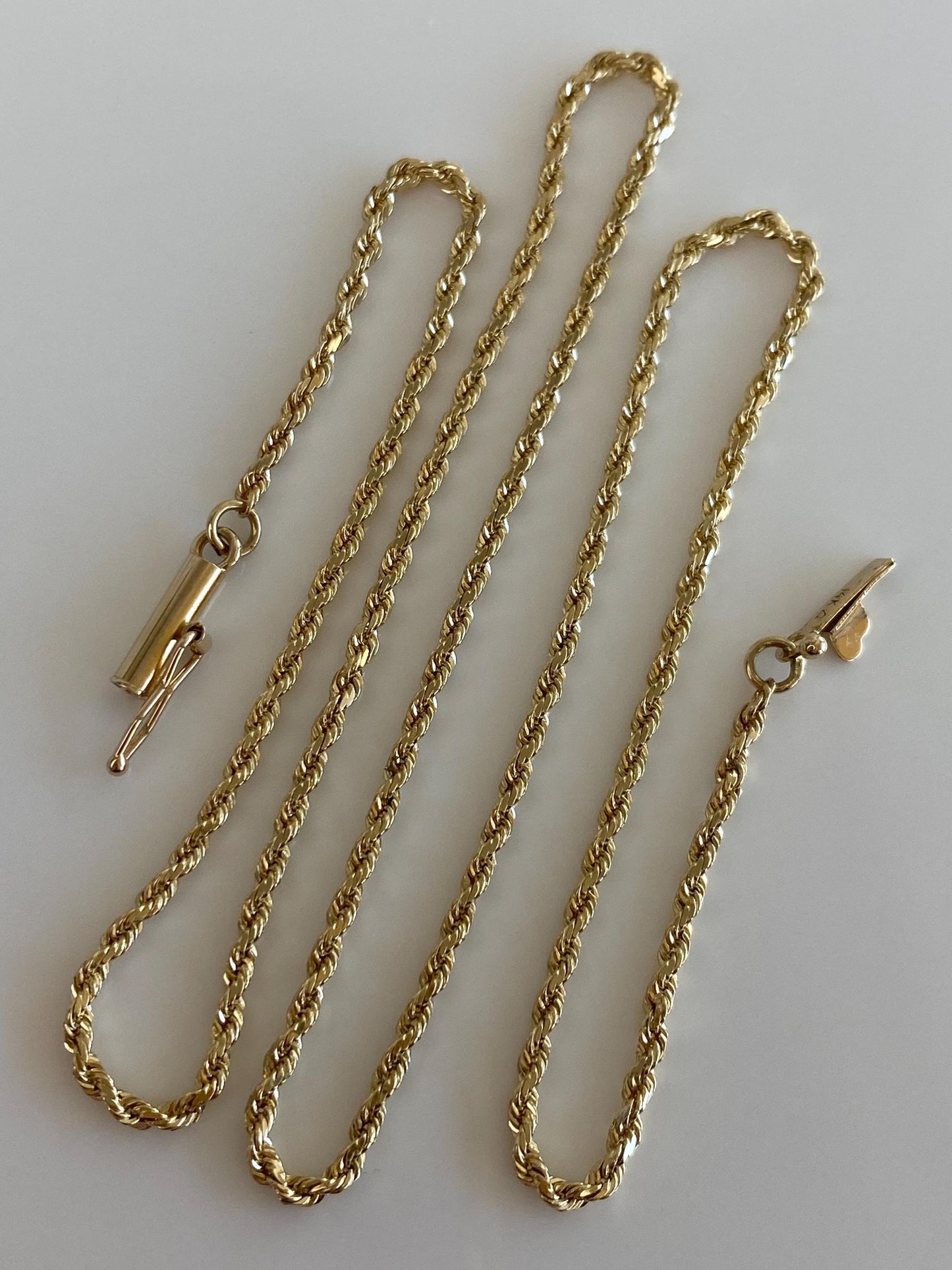 Vintage Solid 14k Yellow Gold Slim Rope Chain Necklace - 15.75 inches