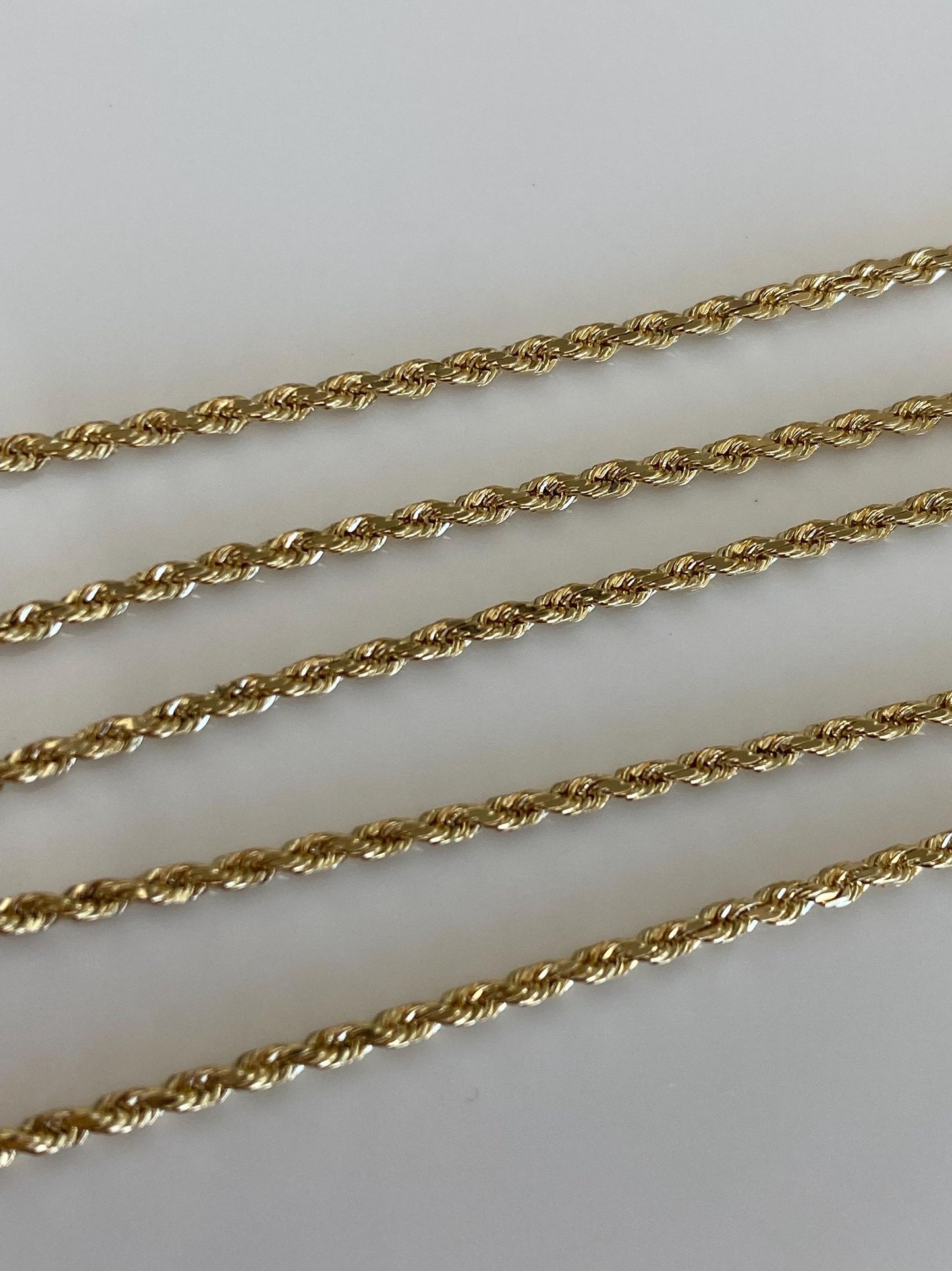 Vintage Solid 14k Yellow Gold Slim Rope Chain Necklace - 15.75 inches