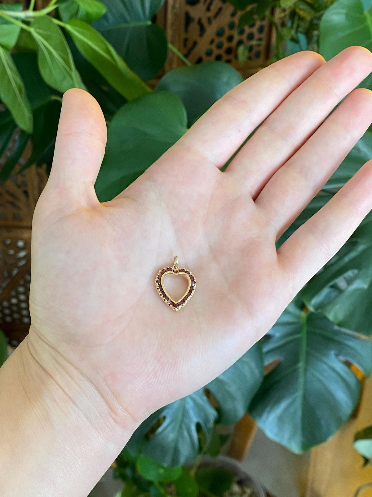 Vintage Solid 12k Yellow Gold Garnet Heart Charm
