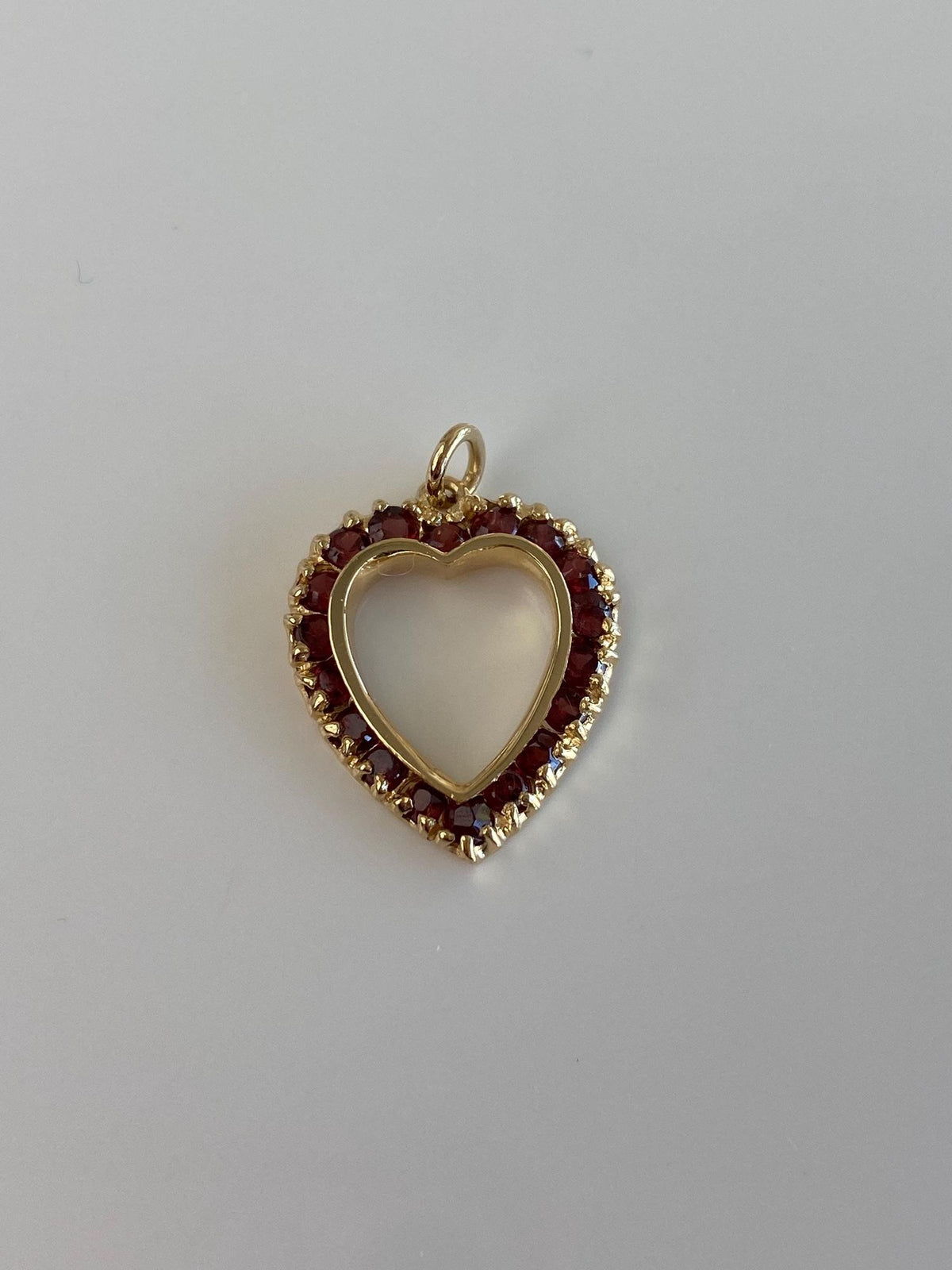 Vintage Solid 12k Yellow Gold Garnet Heart Charm