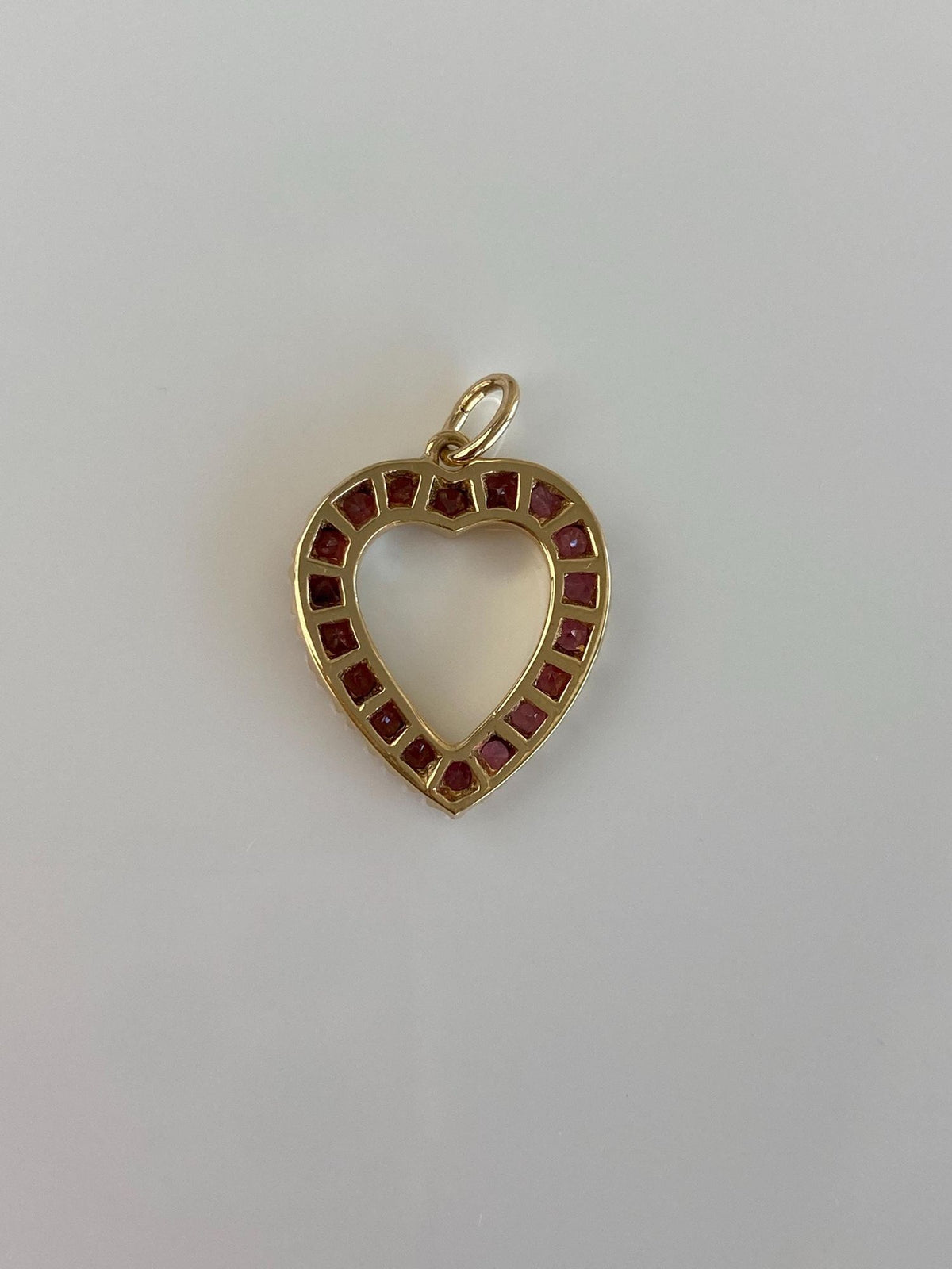 Vintage Solid 12k Yellow Gold Garnet Heart Charm