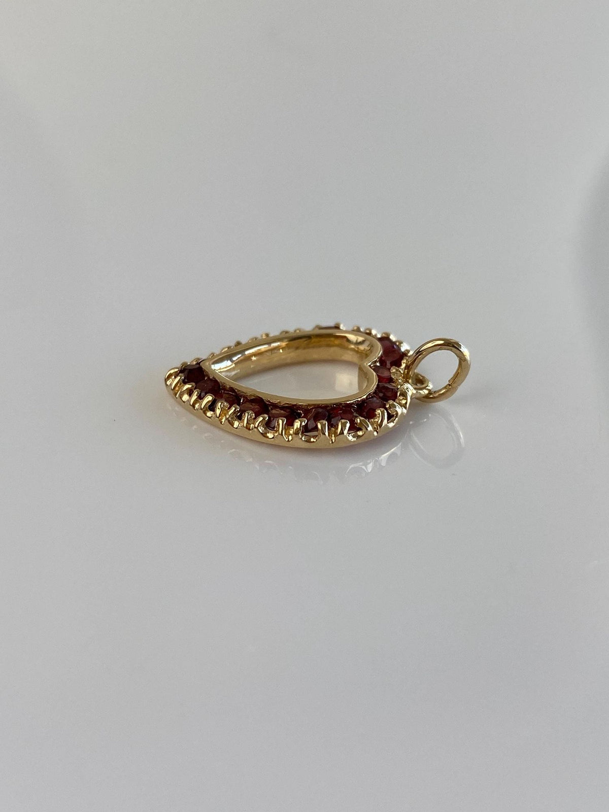 Vintage Solid 12k Yellow Gold Garnet Heart Charm