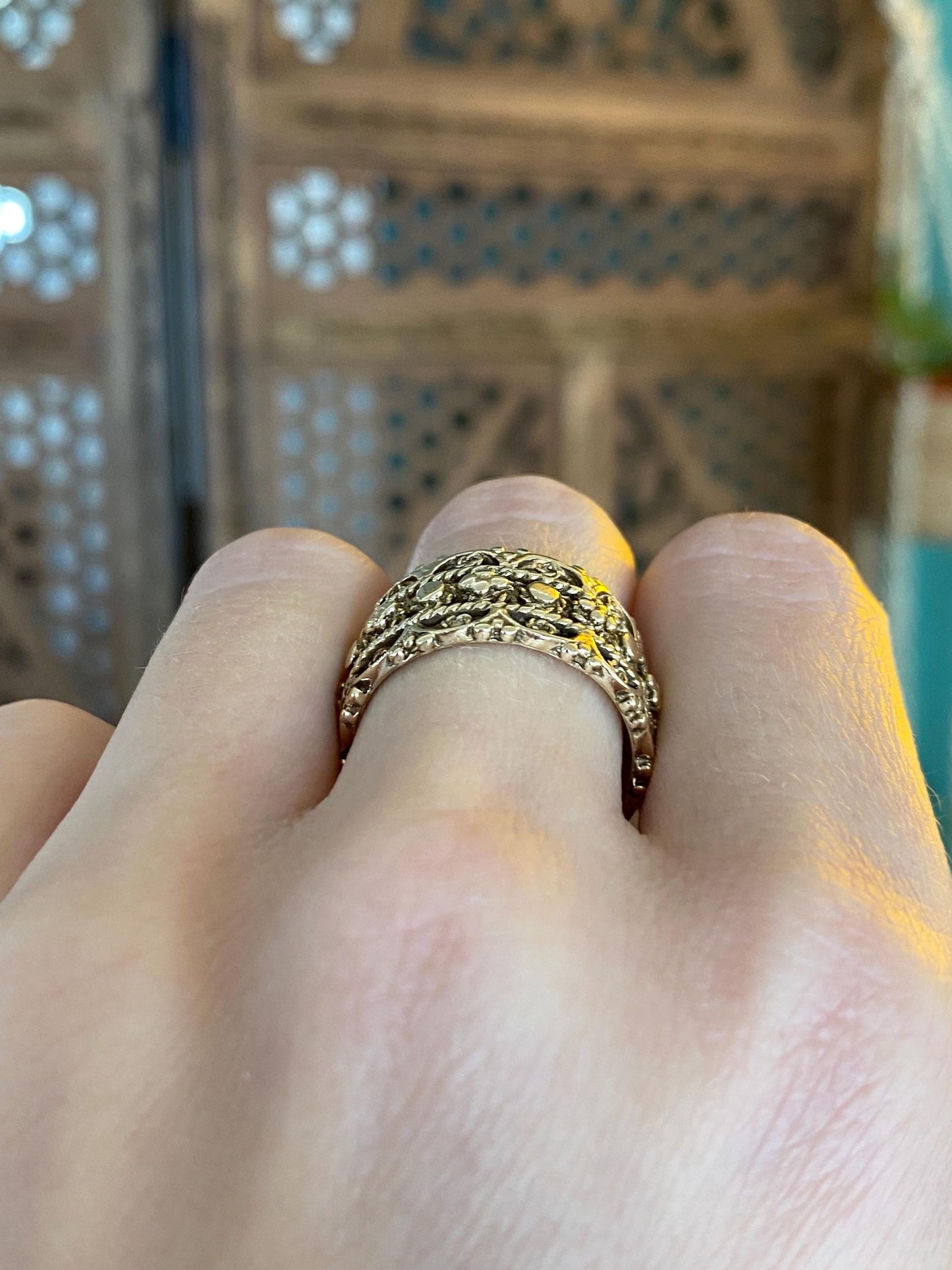 Vintage Solid 14k Yellow Gold Wide Designed Ring Band - Size 8