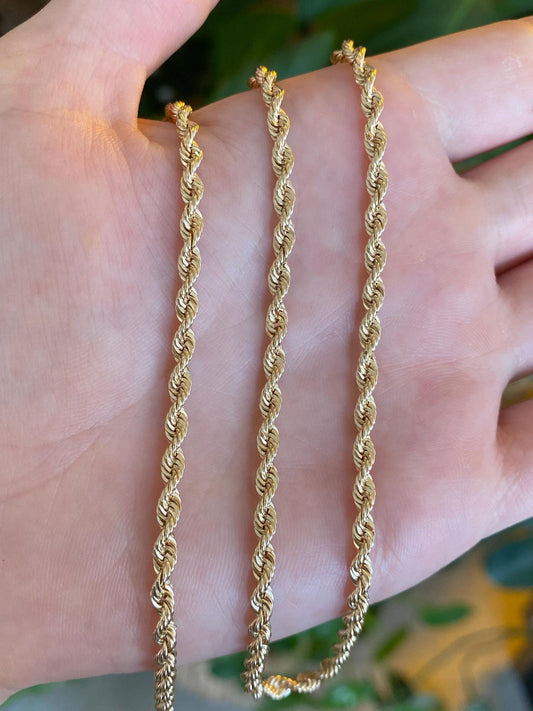 Vintage Solid 14k Yellow Gold Rope Chain Necklace - 18 inches