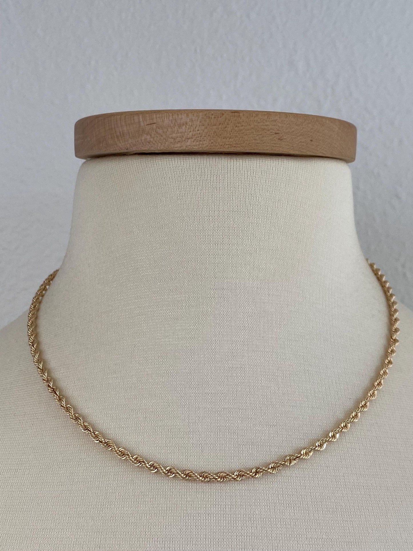 Vintage Solid 14k Yellow Gold Rope Chain Necklace - 18 inches