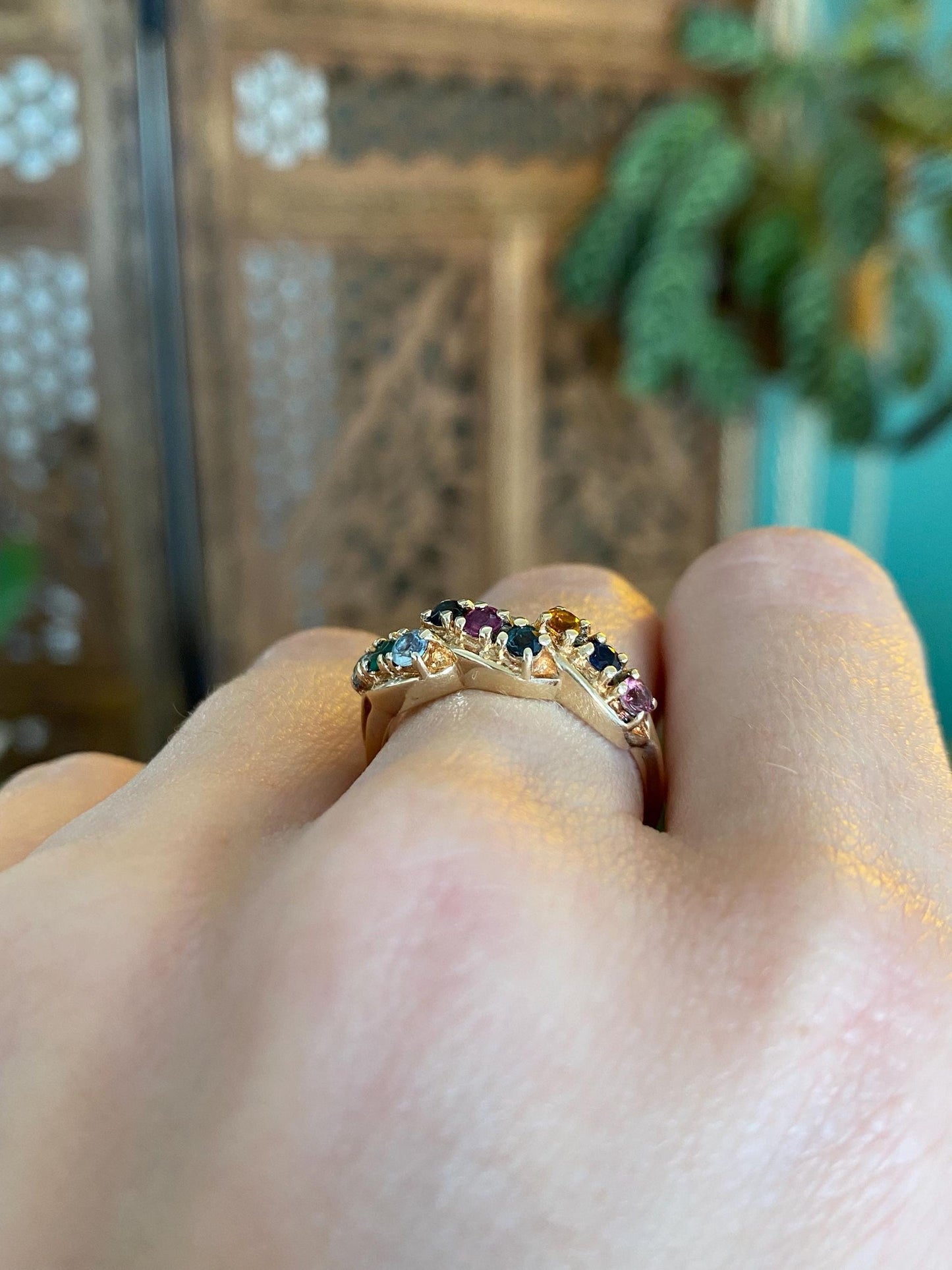Vintage Solid 10k Yellow Gold Emerald Ruby Blue Sapphire Pink Spinel Citrine Twist Ring - Size 7.75