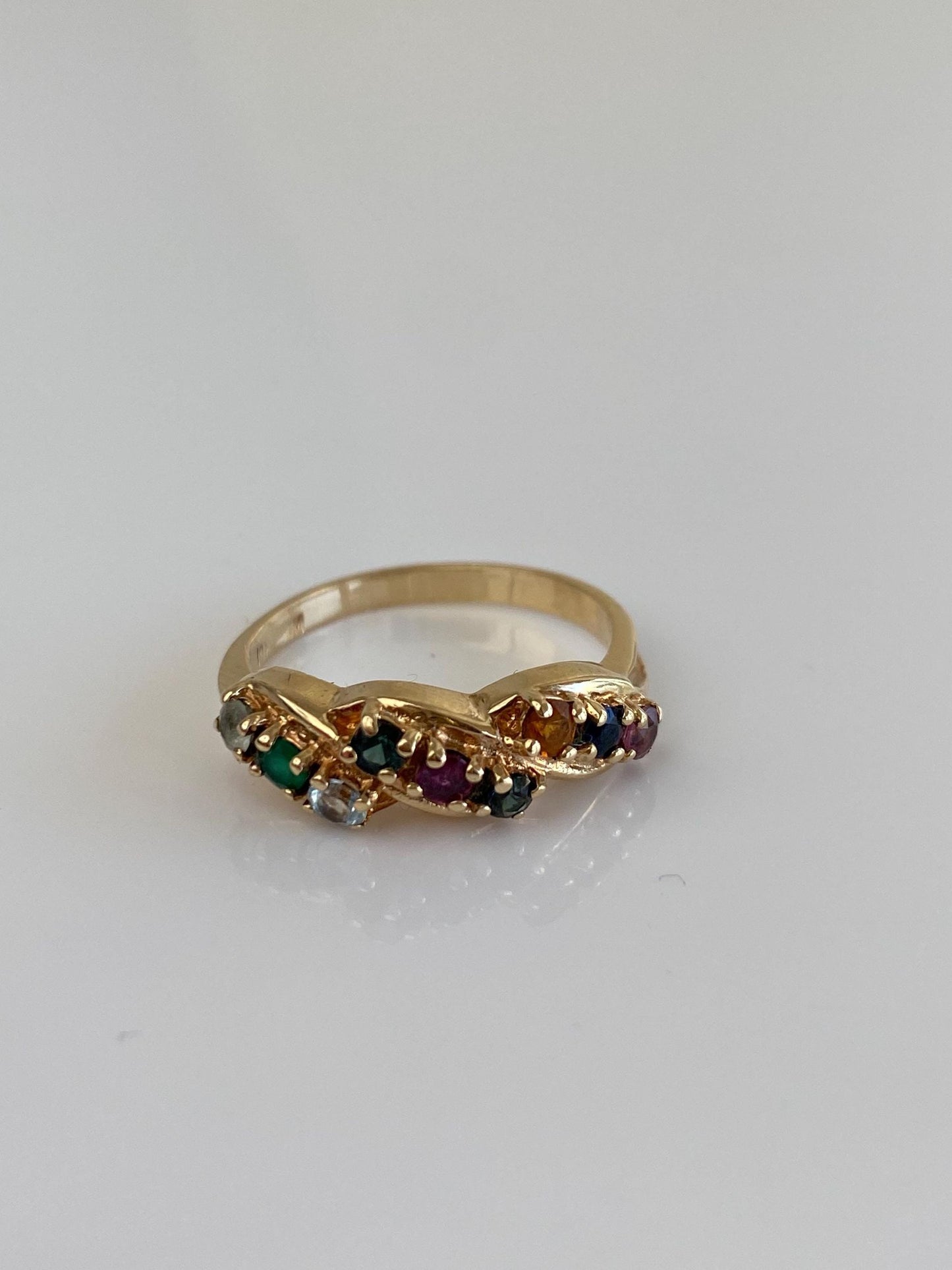 Vintage Solid 10k Yellow Gold Emerald Ruby Blue Sapphire Pink Spinel Citrine Twist Ring - Size 7.75
