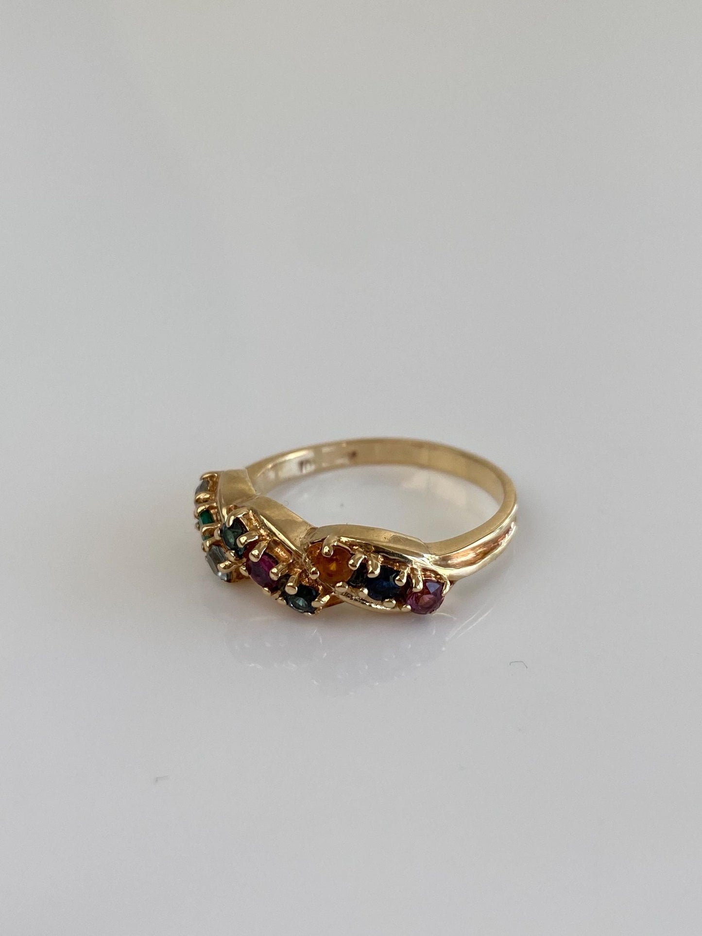 Vintage Solid 10k Yellow Gold Emerald Ruby Blue Sapphire Pink Spinel Citrine Twist Ring - Size 7.75