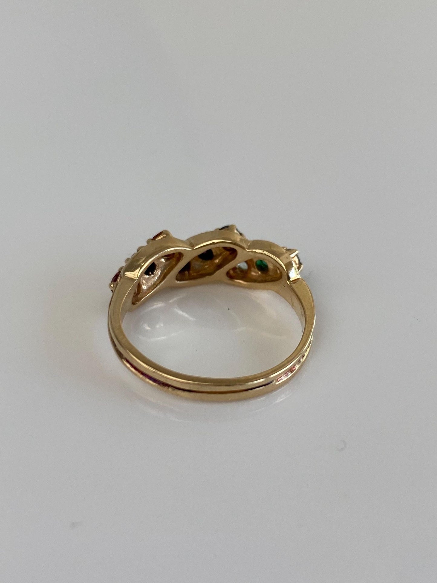 Vintage Solid 10k Yellow Gold Emerald Ruby Blue Sapphire Pink Spinel Citrine Twist Ring - Size 7.75