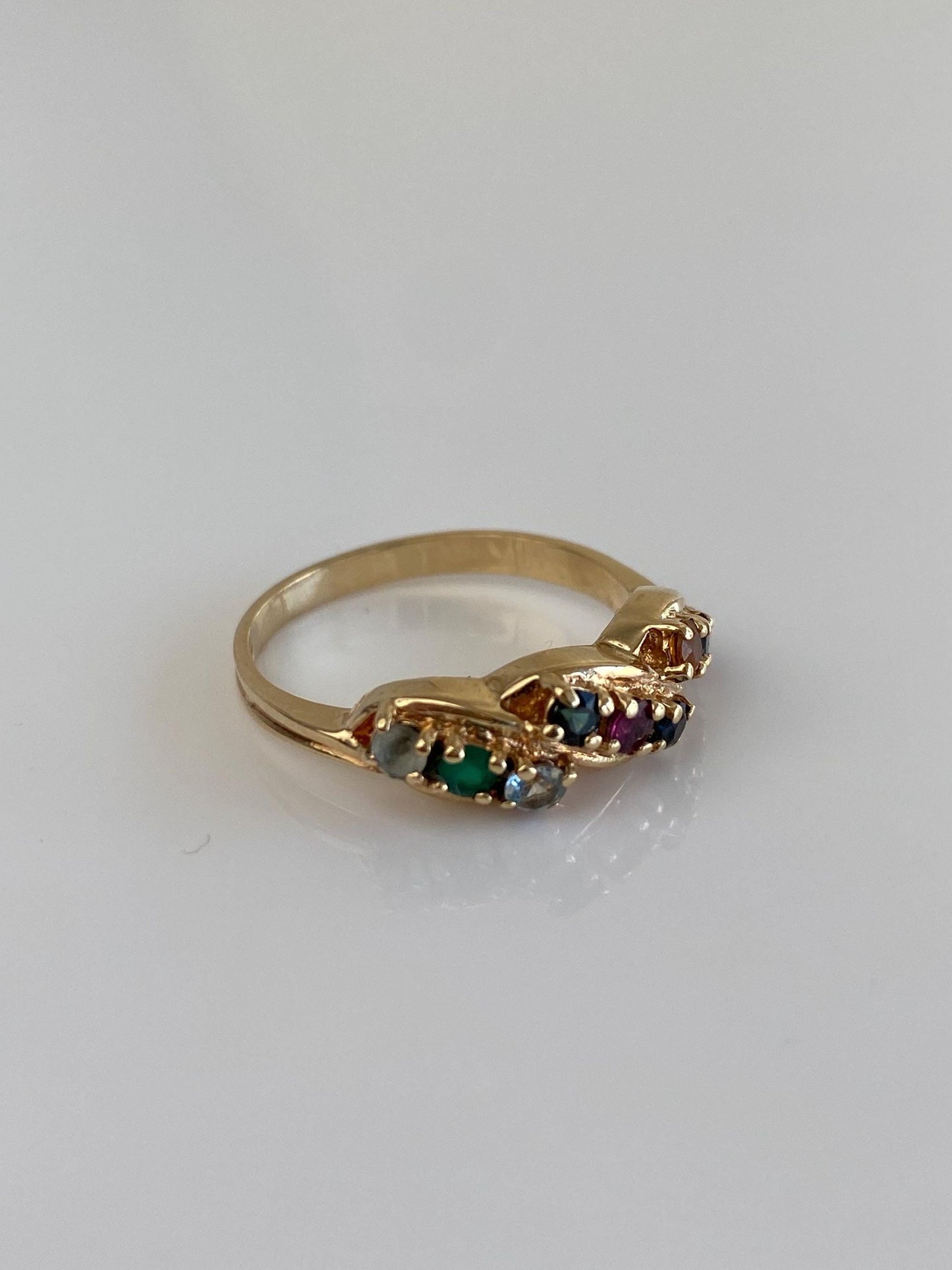 Vintage Solid 10k Yellow Gold Emerald Ruby Blue Sapphire Pink Spinel Citrine Twist Ring - Size 7.75
