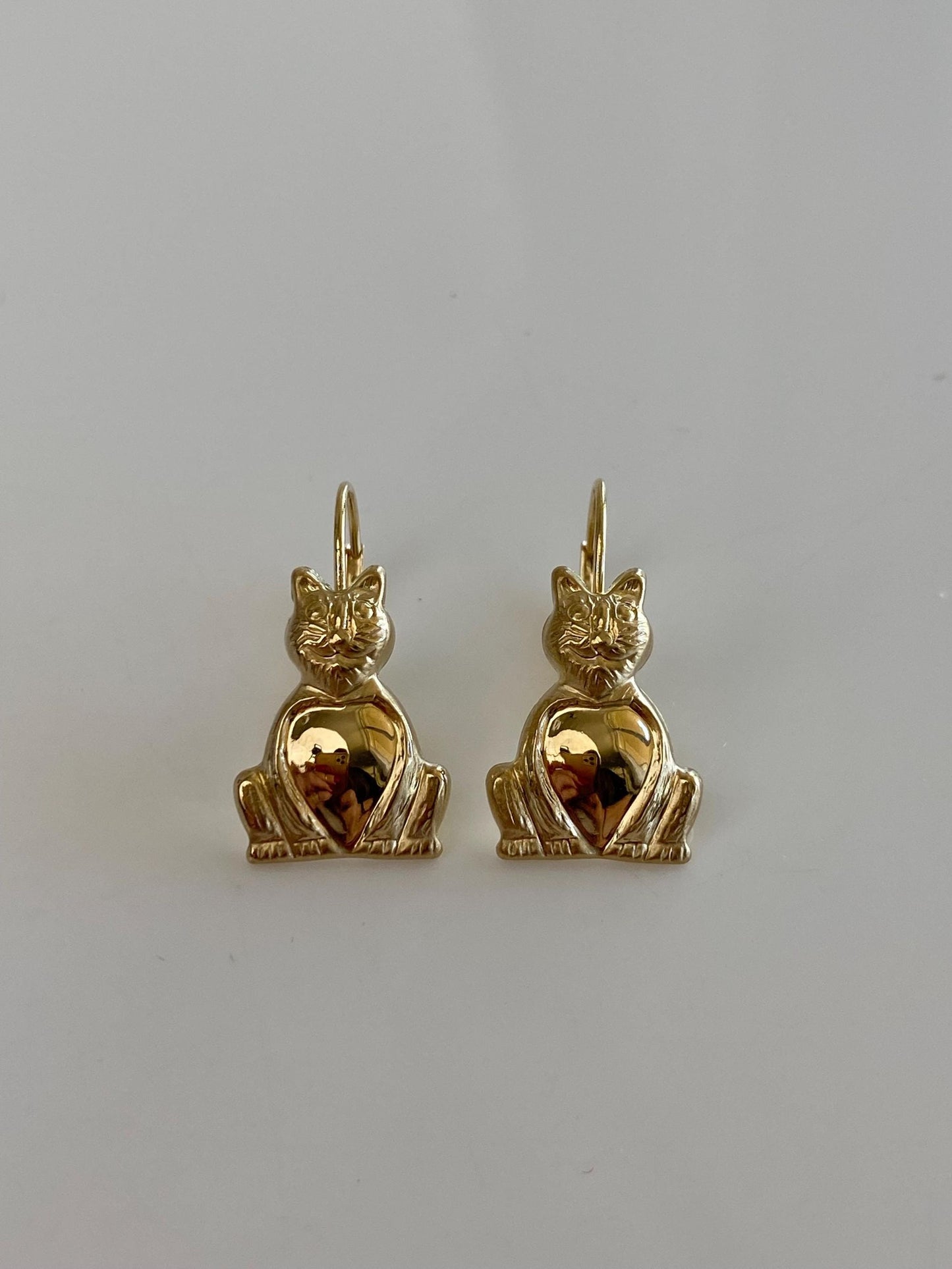 Vintage 14k Yellow Gold Cat Drop Earrings
