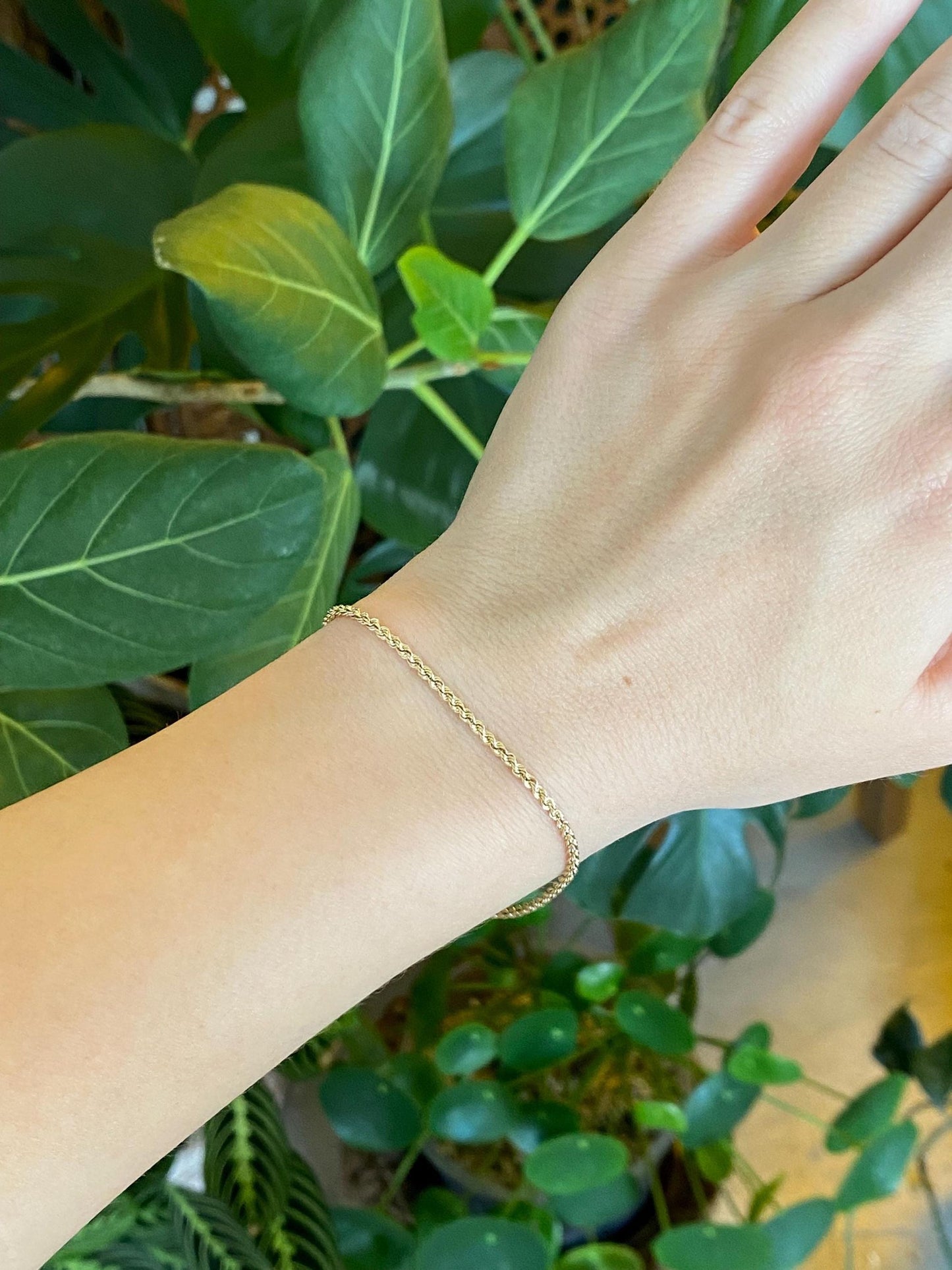 Vintage Solid 14k Yellow Gold Rope Chain Bracelet - 7 inches