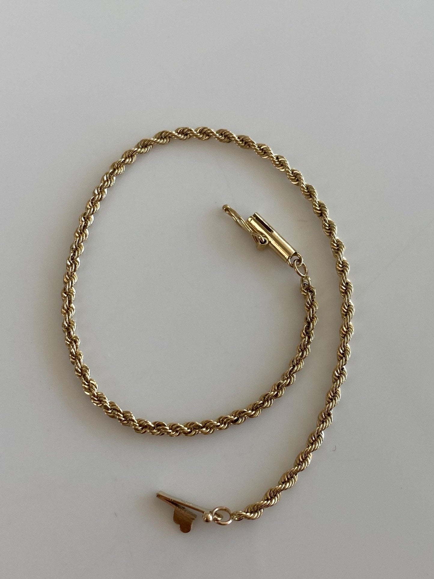 Vintage Solid 14k Yellow Gold Rope Chain Bracelet - 7 inches