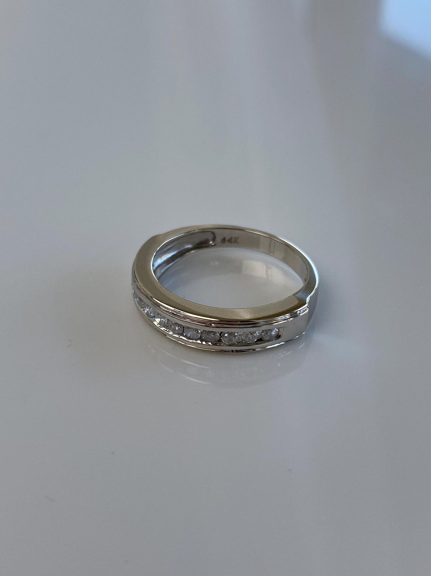 Vintage Solid 14k White Gold Diamond Ring Band - Size 7