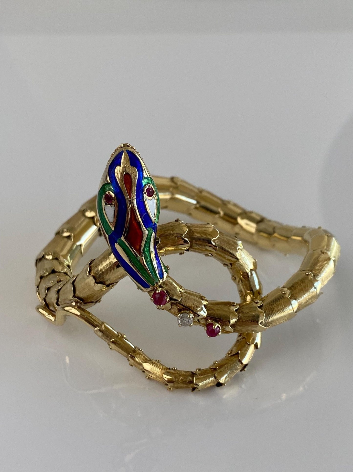 Vintage 14k Yellow Gold Diamond Pink Sapphire Snake Wrap Bracelet