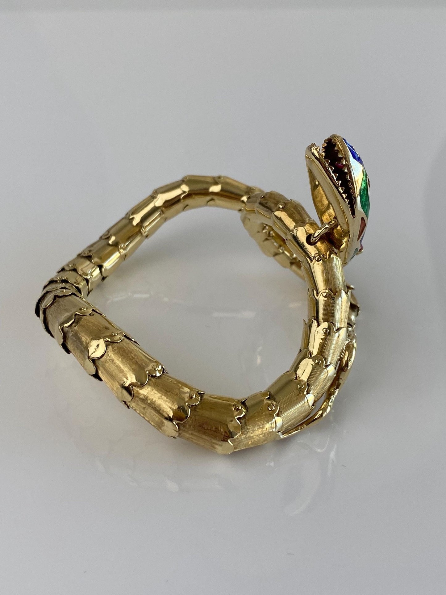 Vintage 14k Yellow Gold Diamond Pink Sapphire Snake Wrap Bracelet