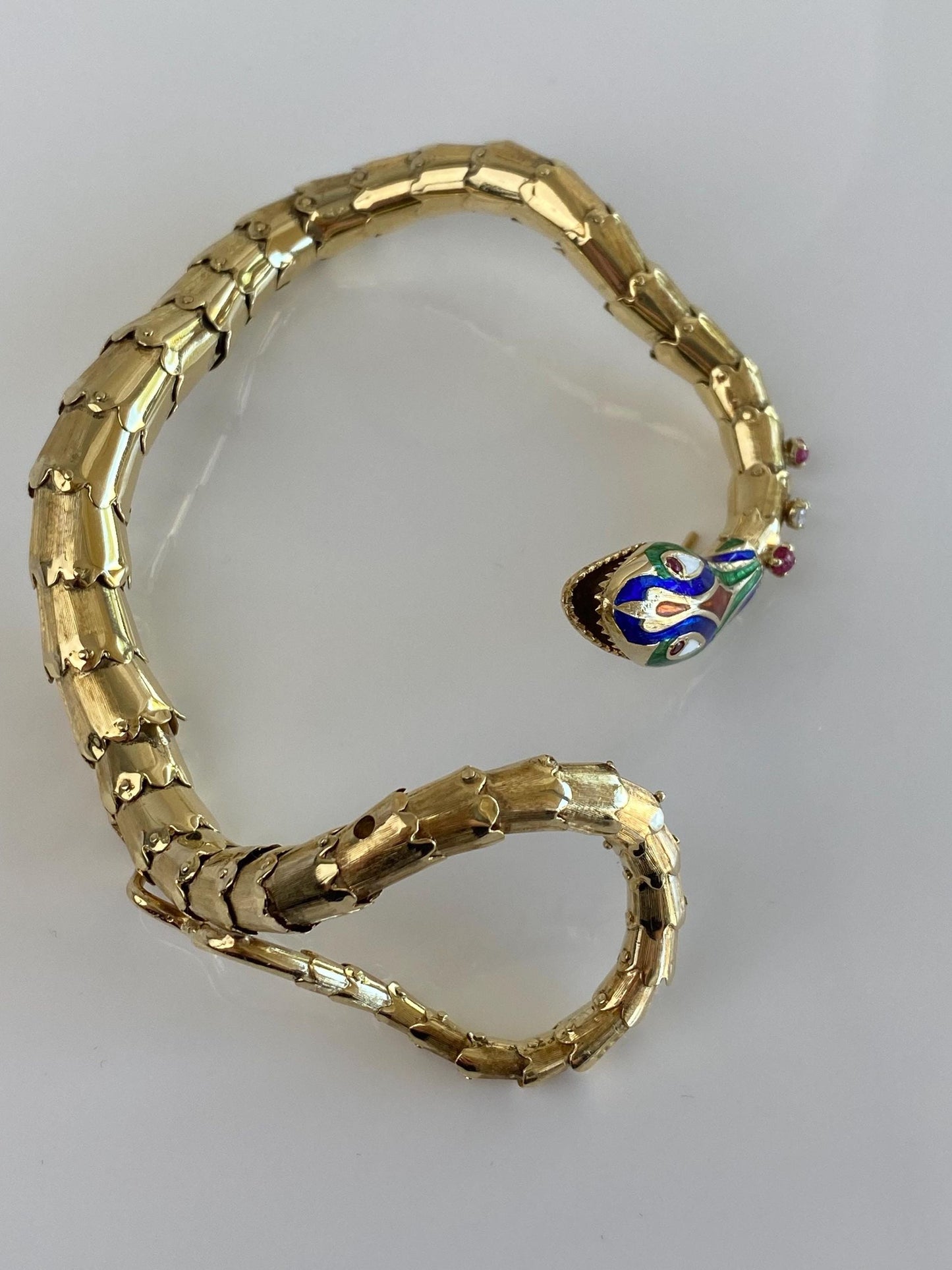 Vintage 14k Yellow Gold Diamond Pink Sapphire Snake Wrap Bracelet