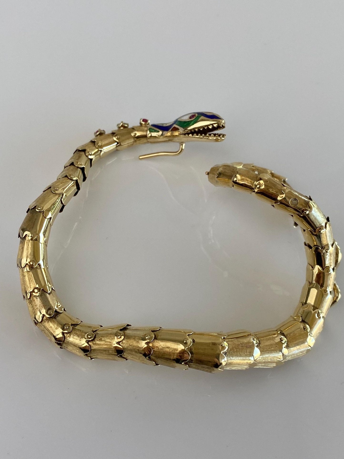 Vintage 14k Yellow Gold Diamond Pink Sapphire Snake Wrap Bracelet