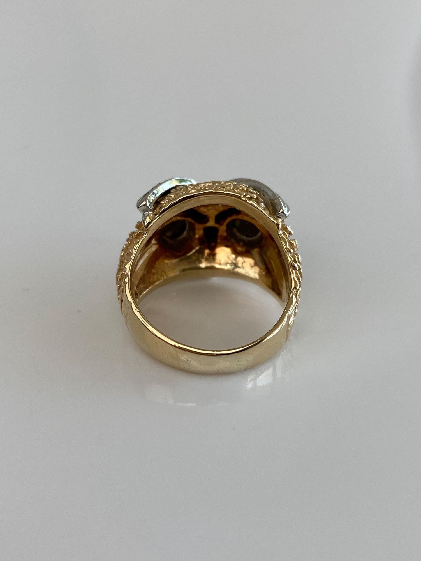 Solid 14k White & Yellow Gold Diamond Star Sapphire Owl Ring - Size 5.25