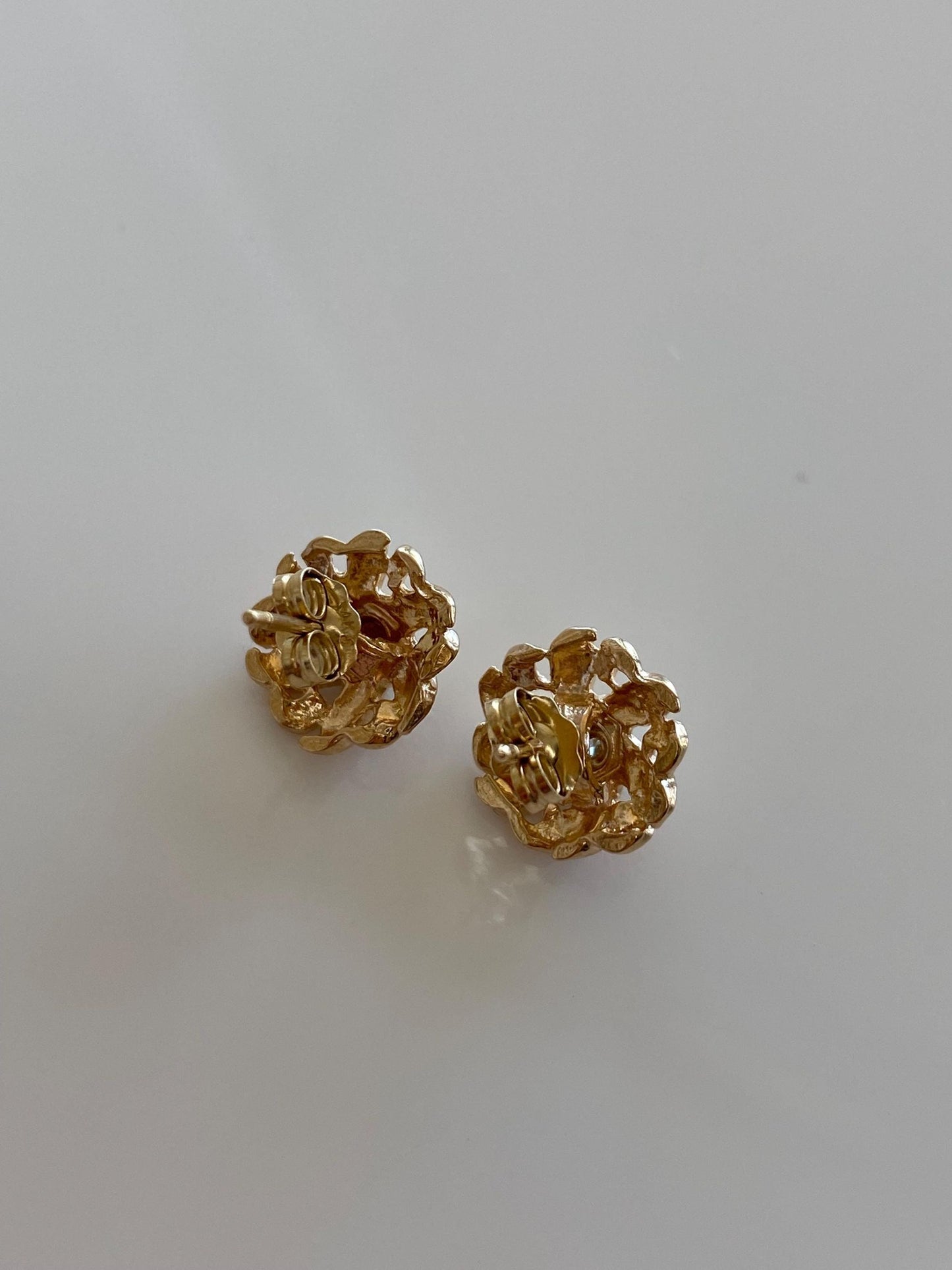Vintage Solid 14k White & Yellow Gold Clear Sapphire Stud Earrings