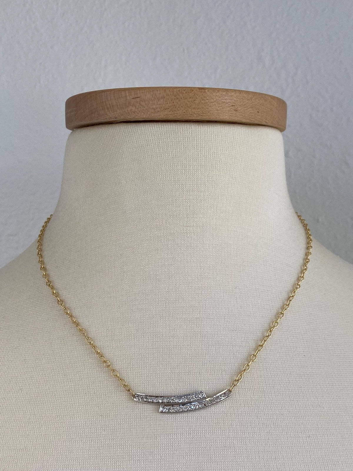 Vintage Solid 14k White & Yellow Gold Diamonds Textured Cable Chain Necklace - 18.5 inches