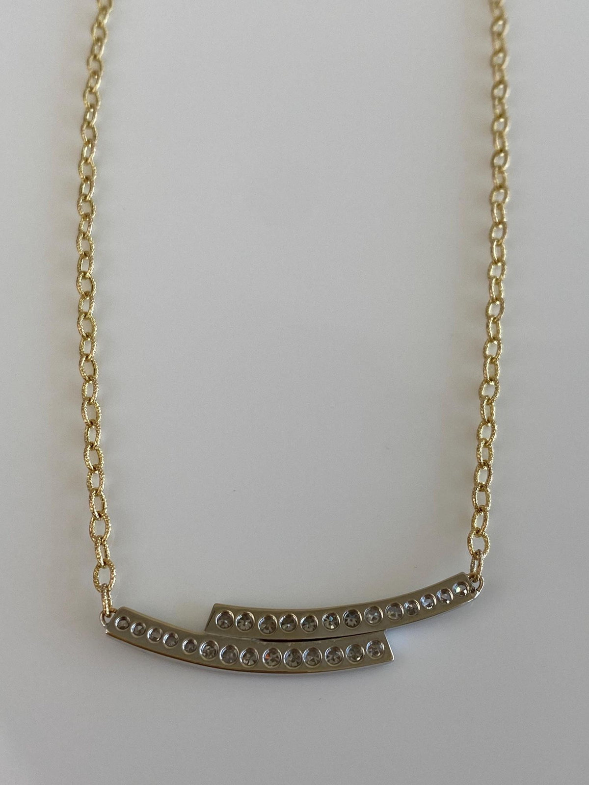 Vintage Solid 14k White & Yellow Gold Diamonds Textured Cable Chain Necklace - 18.5 inches