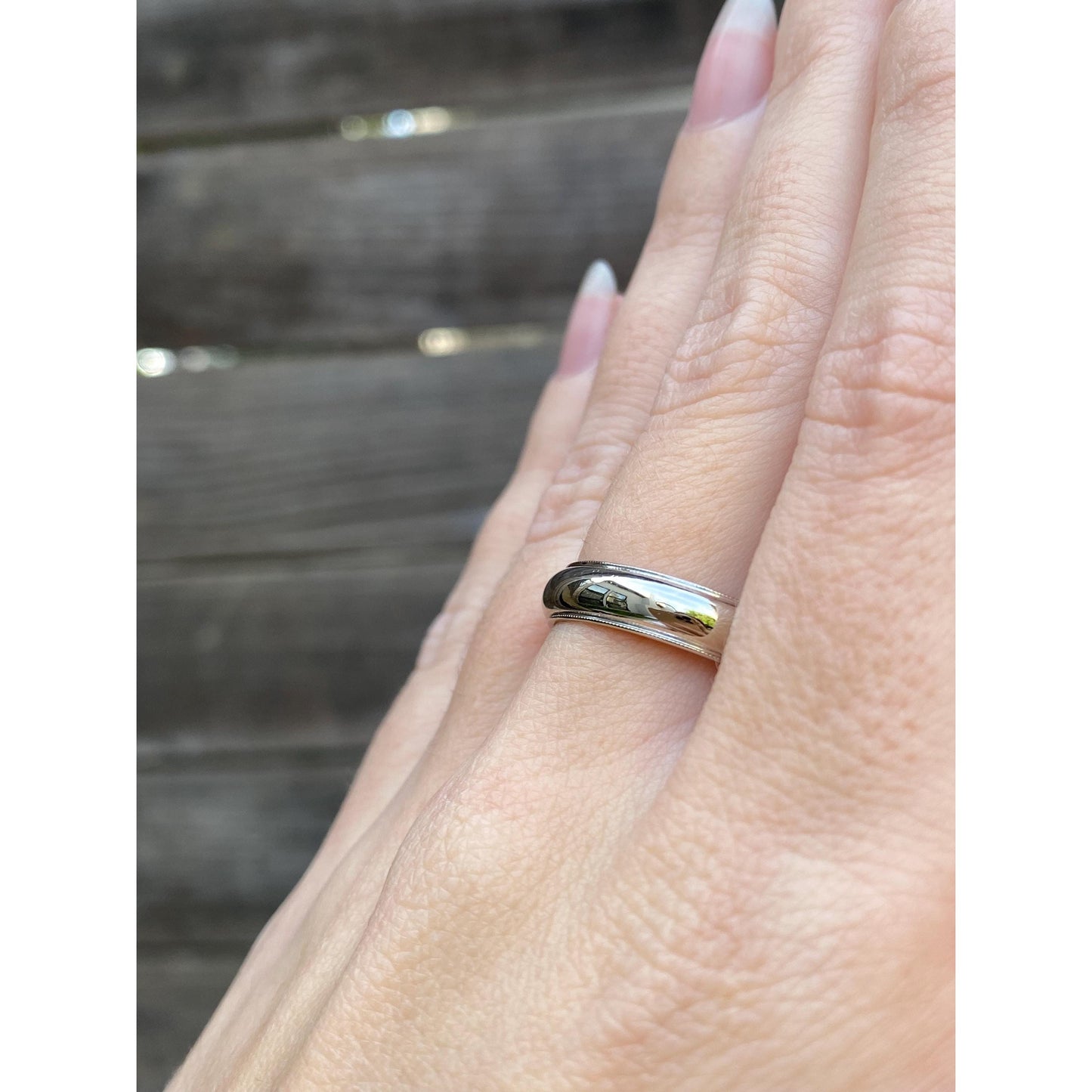 Vintage Solid 14k White Gold Milgrain Ring Band - Size 9