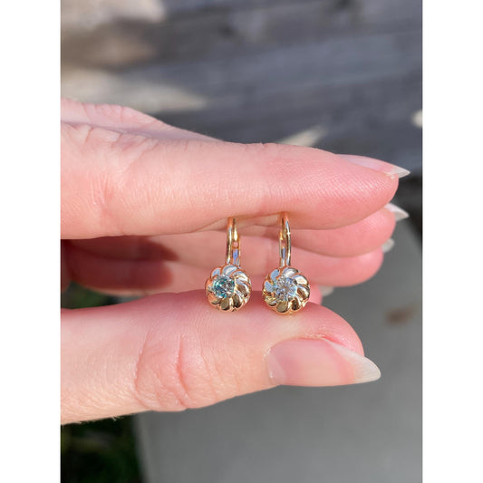 Solid 14k Yellow Gold Clear Cubic Zirconia Drop Earrings
