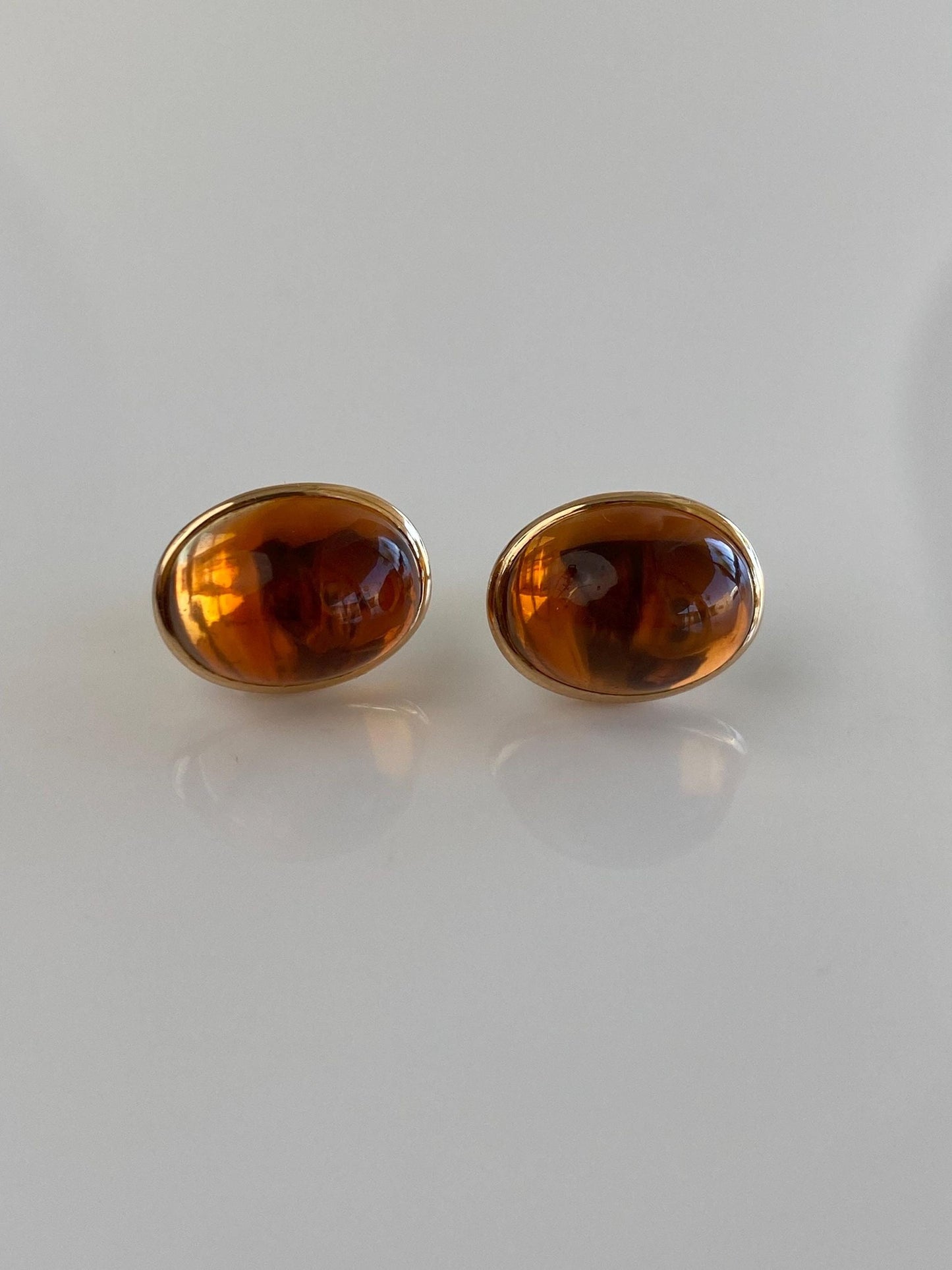 Vintage Solid 14k Yellow Gold Citrine Cabochon Stud Earrings