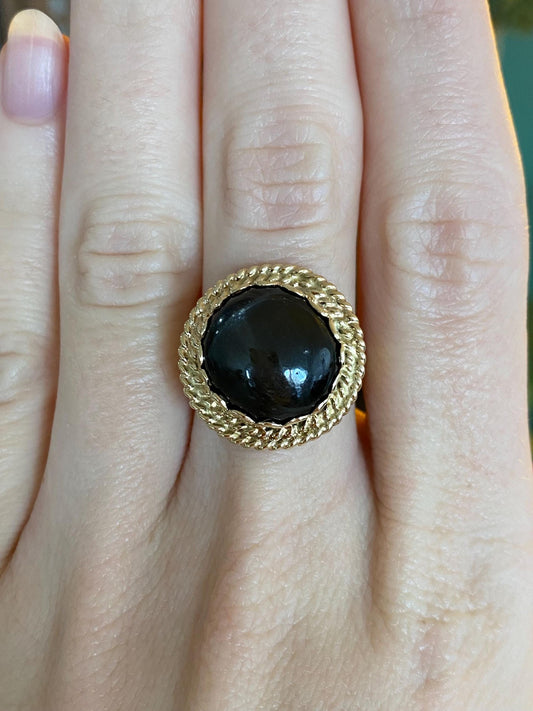 Vintage Solid 14k Yellow Gold Star Diopside Ring - Size 6.25
